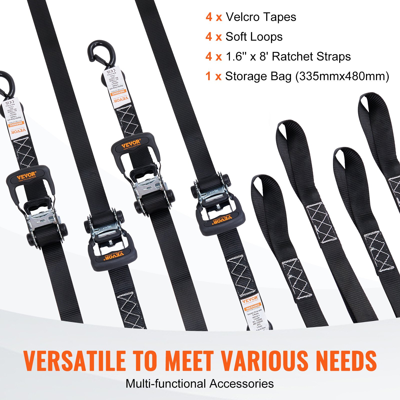 Ratchet Tie Down Straps (4PK), 5208 lb Max Break Strength, Motorcycle - Picture 5 of 12
