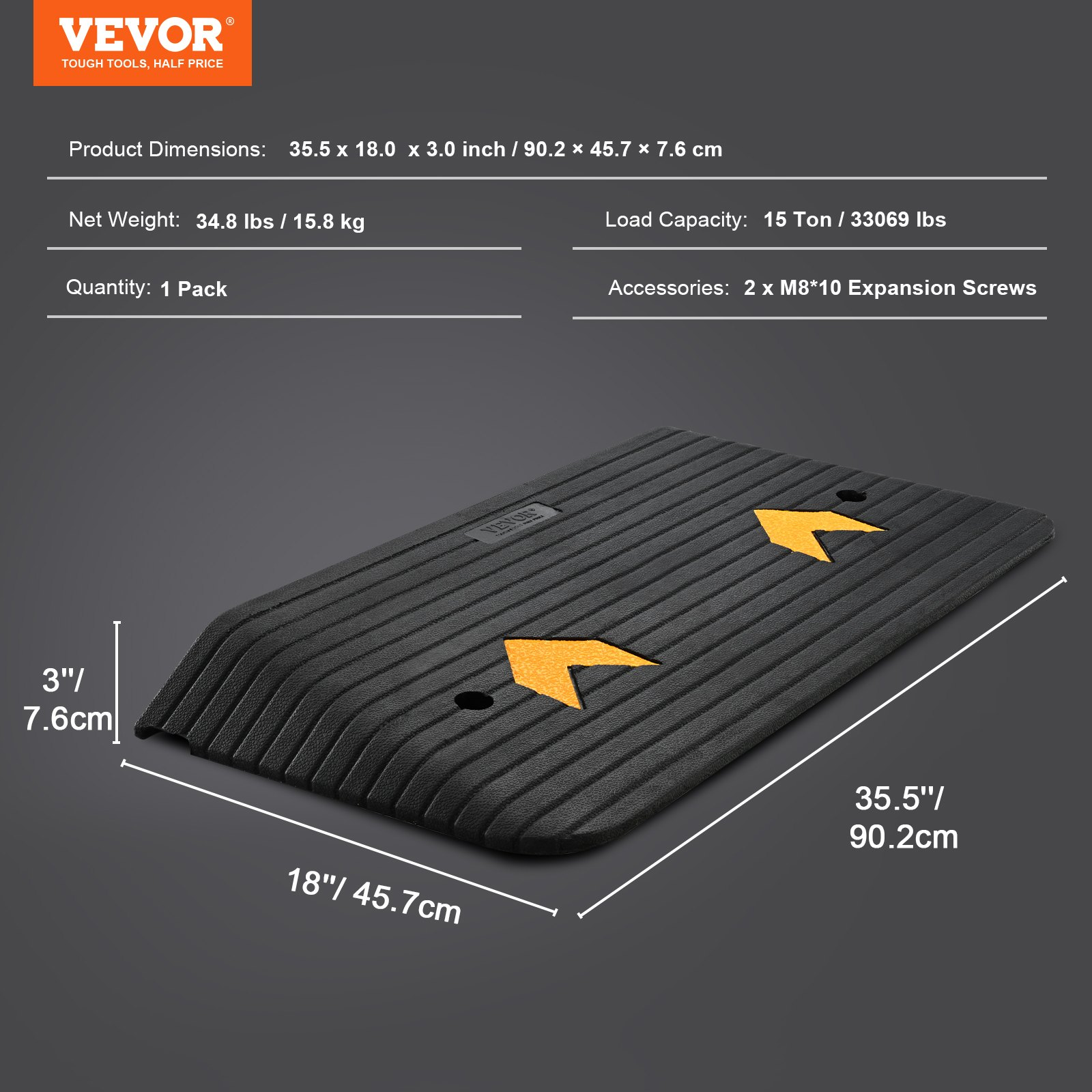 VEVOR Upgraded Rubber Threshold Ramp, 3" Rise Door Ramp with 1 Channel, Natural 