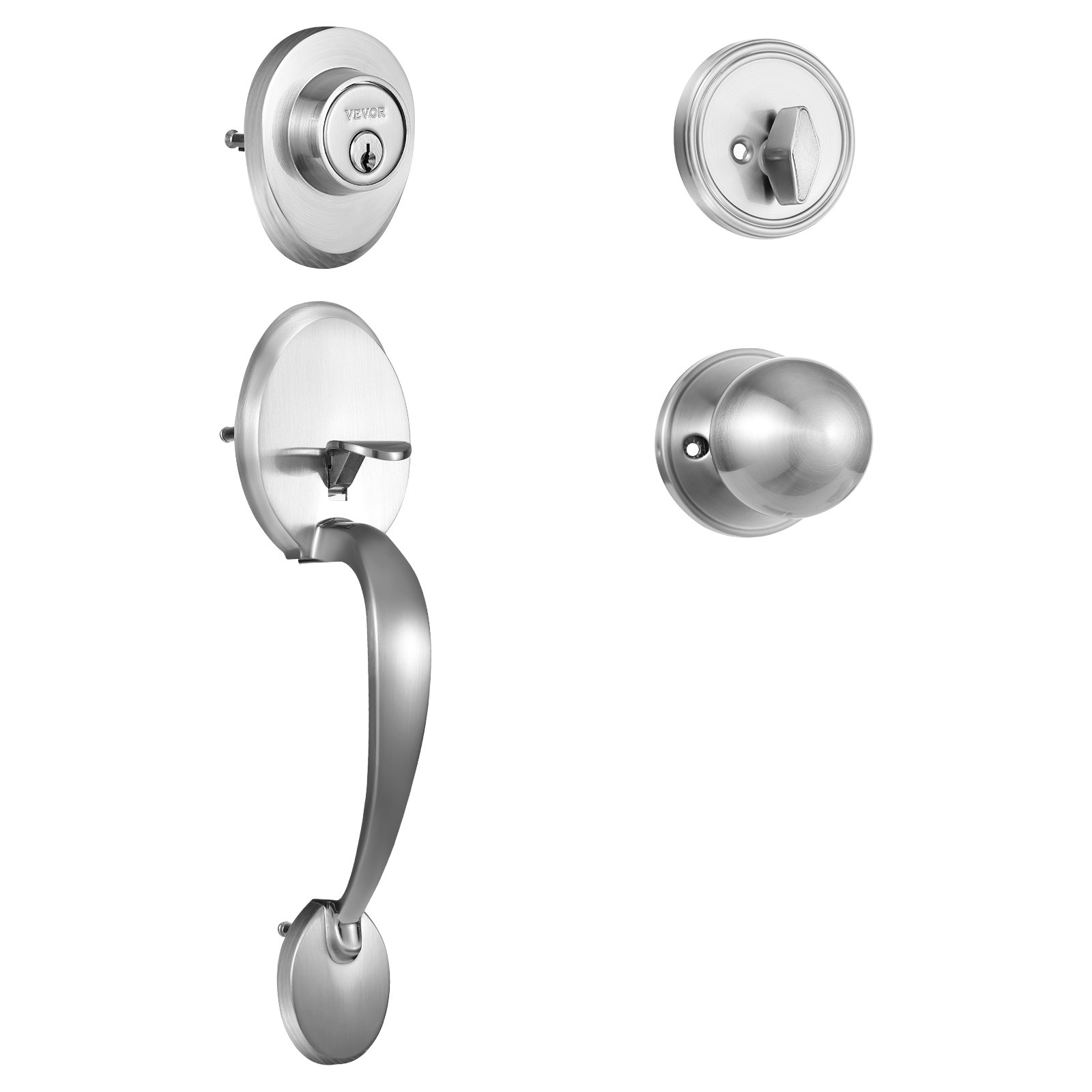 Haustürgriff und Riegel Set, Satin Nickel Haustürschloss Set mit Inter - Bild 8 von 10