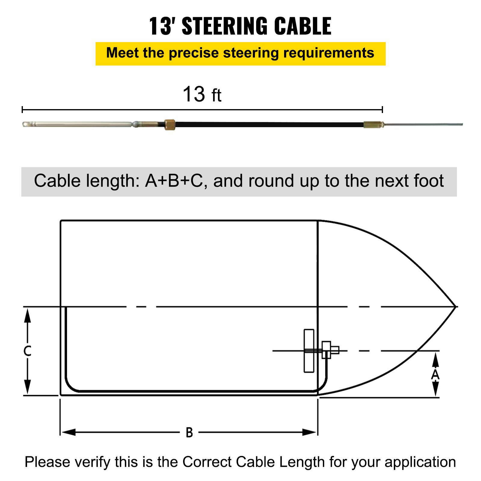 13' Outboard Rotary Steering System with 13" Wheel Durable Marine Steering Cable - Picture 2 of 10