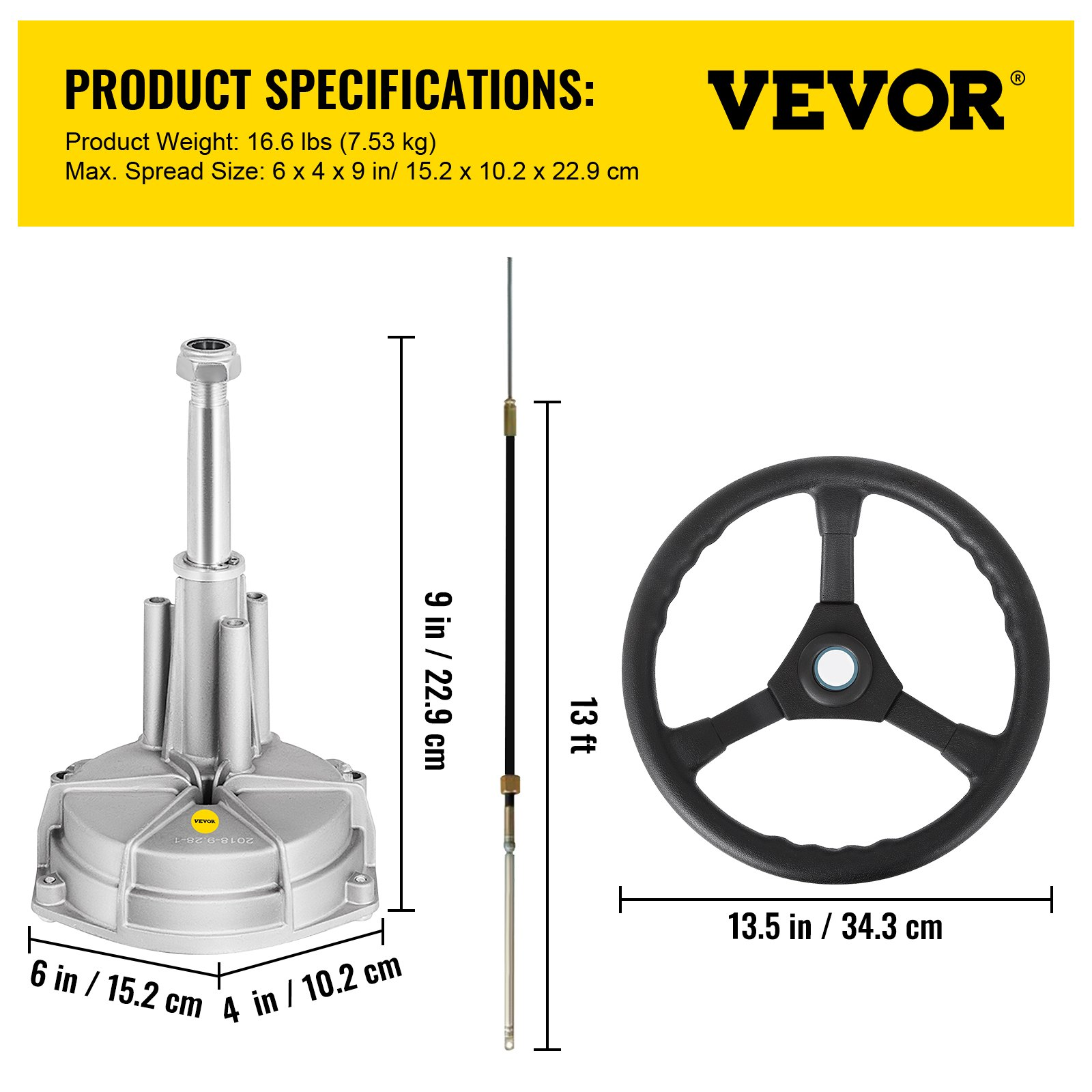13' Outboard Rotary Steering System with 13" Wheel Durable Marine Steering Cable - Picture 6 of 10