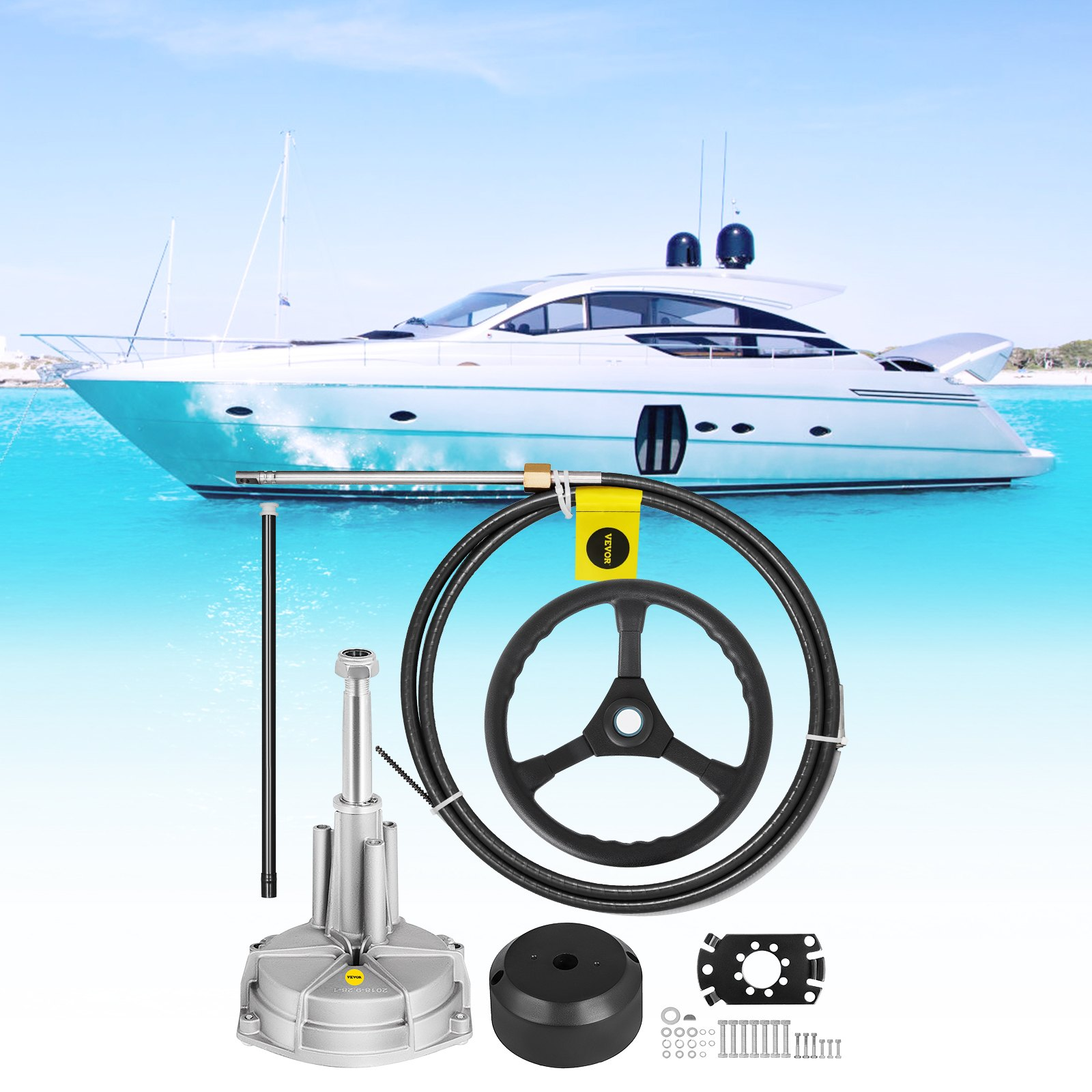13' Outboard Rotary Steering System with 13" Wheel Durable Marine Steering Cable - Picture 7 of 10