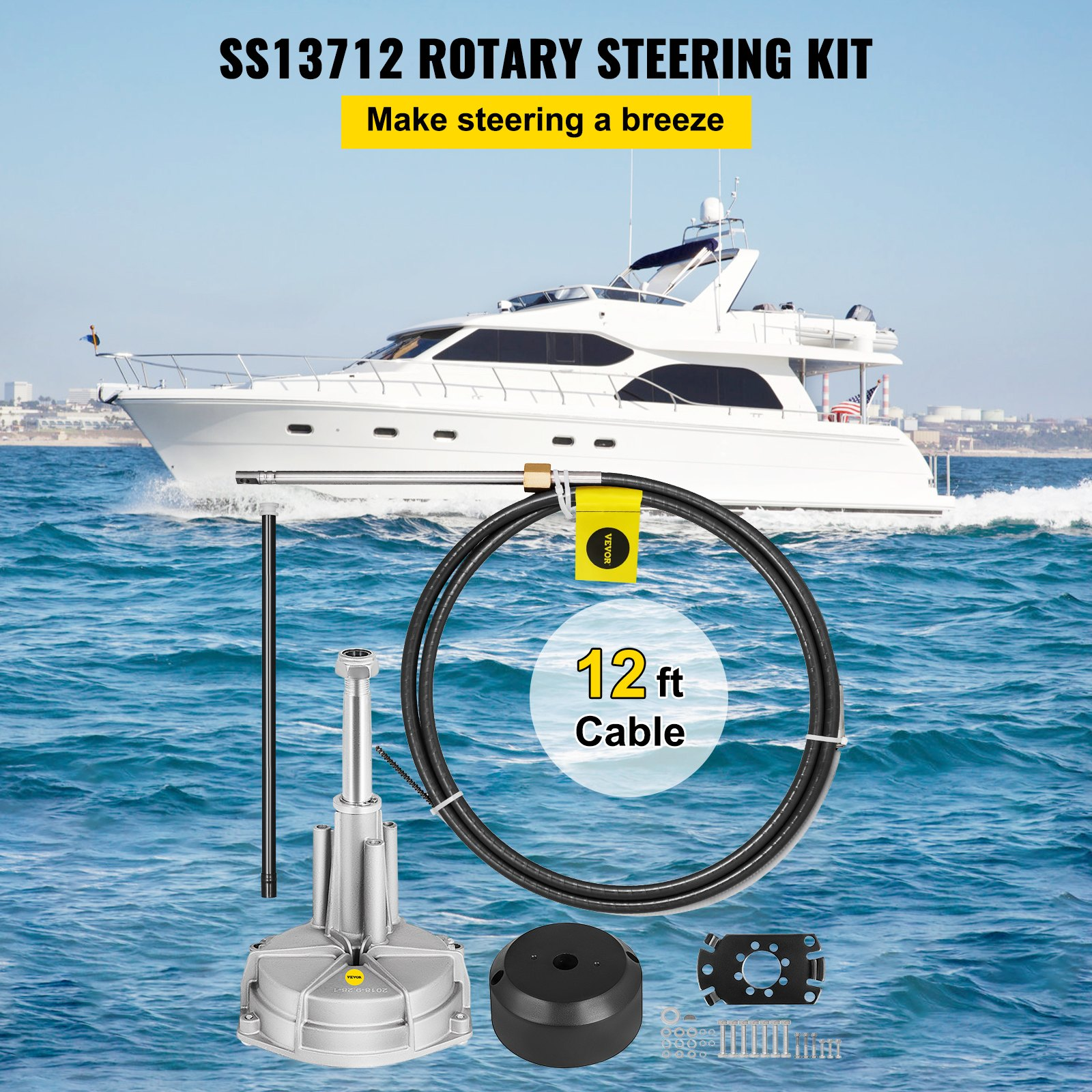 Boat Steering Cables 12' Outboard Rotary Steering Kit 12 Feet Boat Steering kit