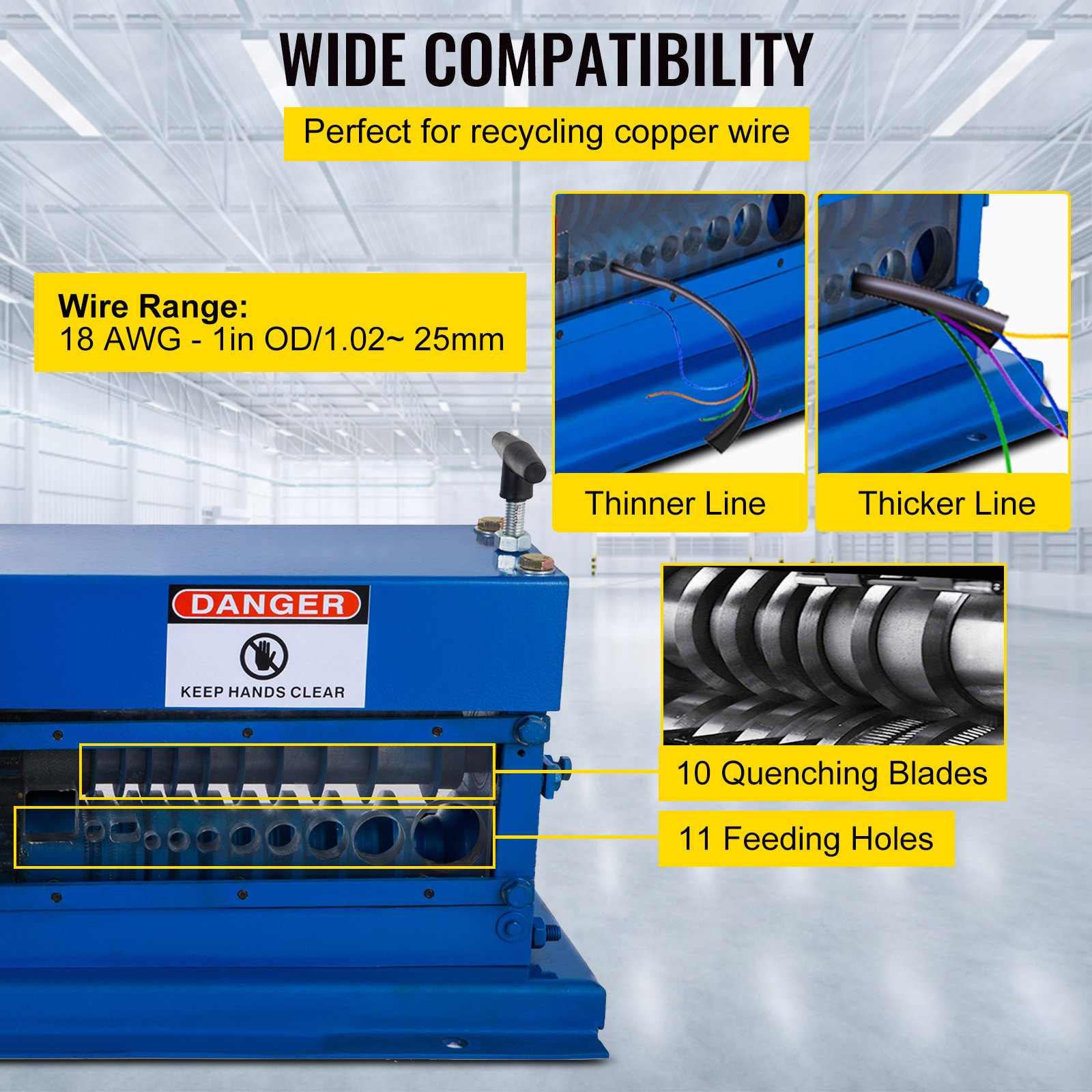 VEVOR Cable Wire Stripping Machine 18 AWG - 1" OD Wire Range, Portable Powered W