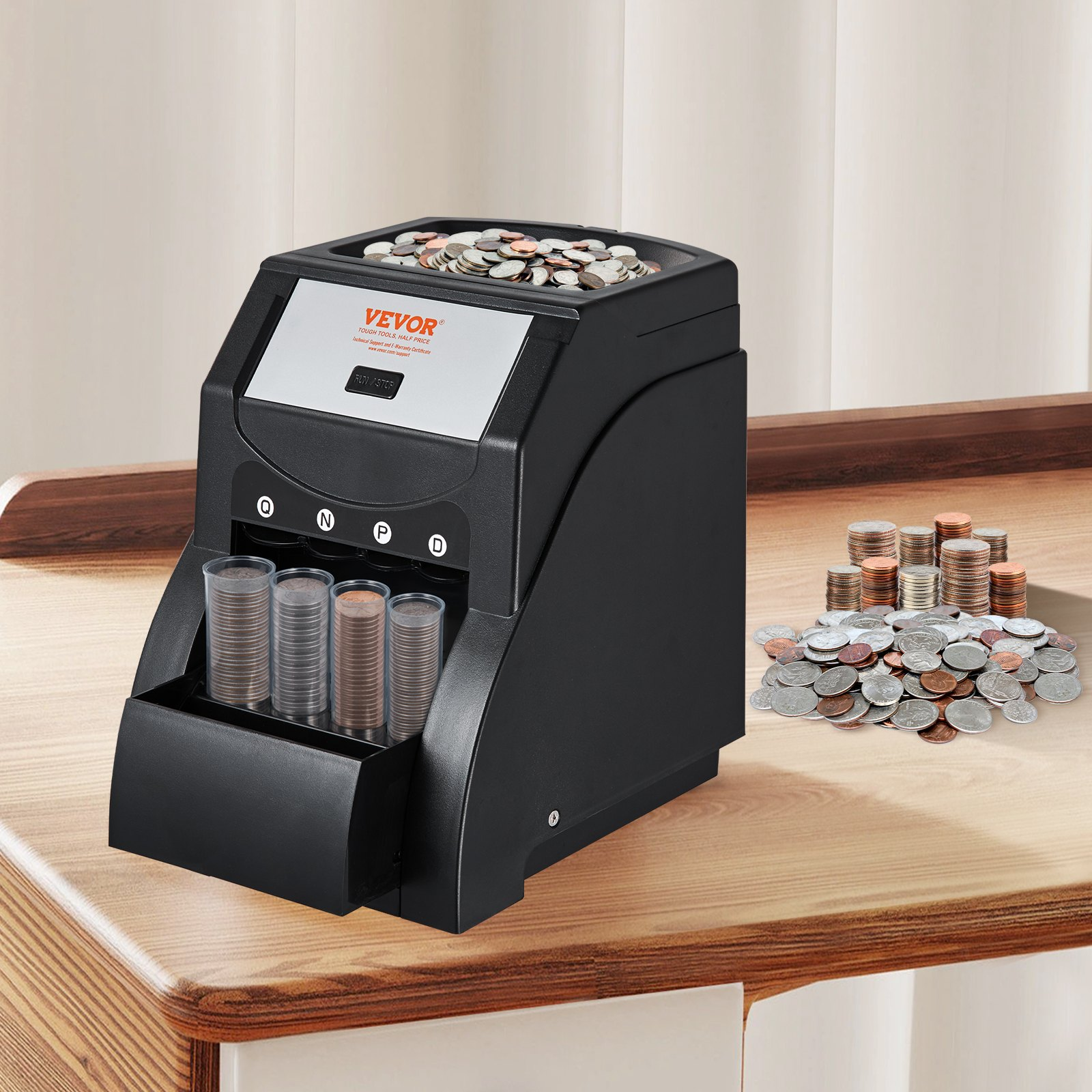 High-Speed USD Coin Sorter Machine - Sorts 230 Coins/Min, Includes 4 Coin Tubes,