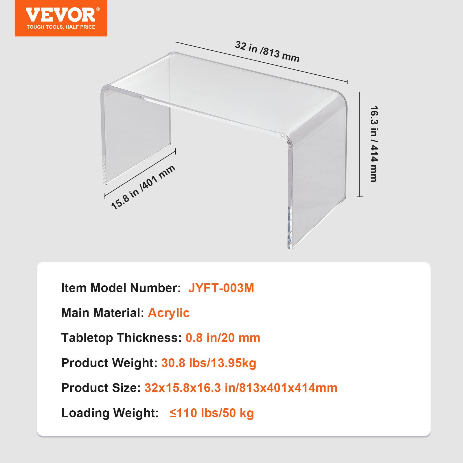 Acrylic Coffee Table, C-Shaped Clear Acrylic End Table, Terrace