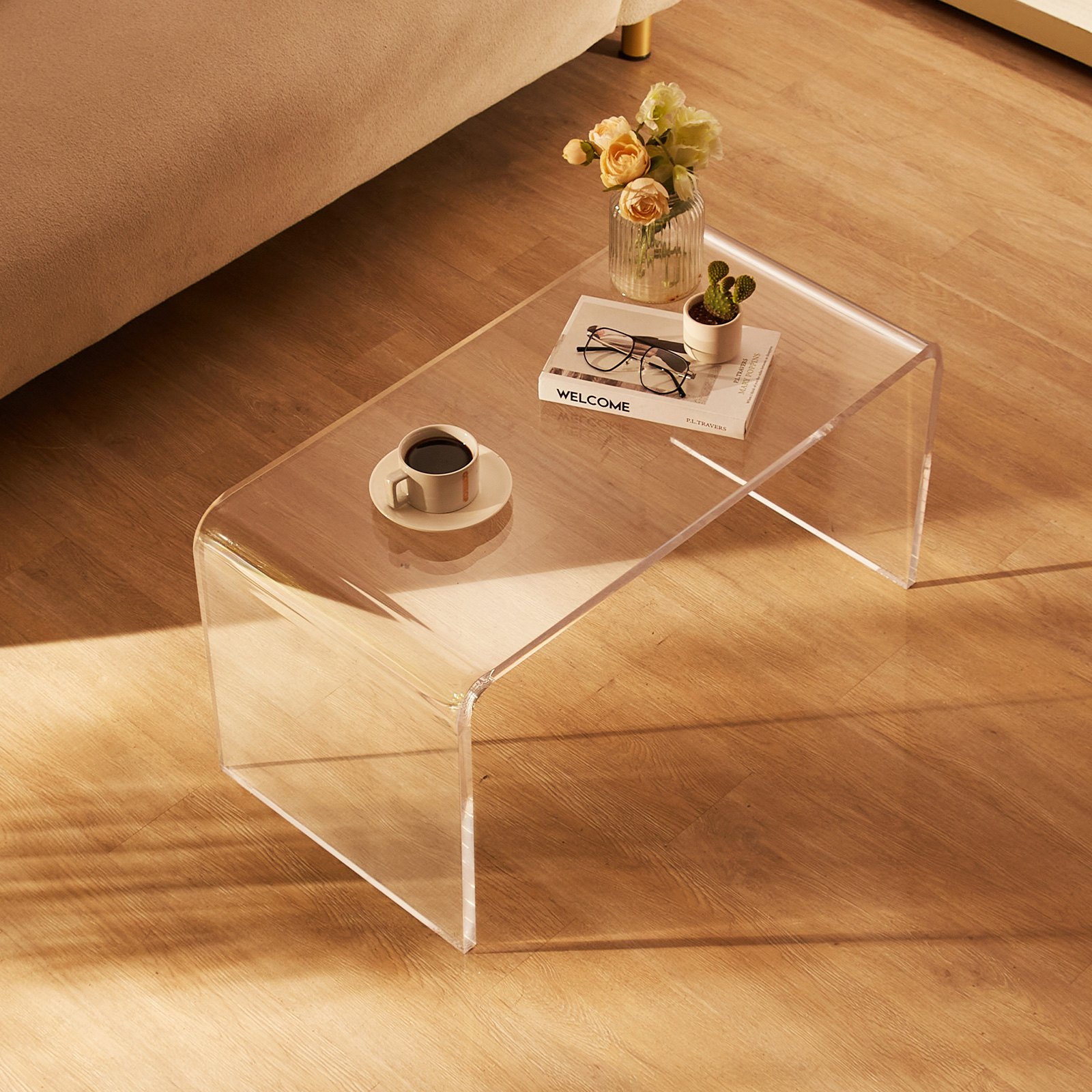 Acrylic Coffee Table, C-Shaped Clear Acrylic End Table, Terrace