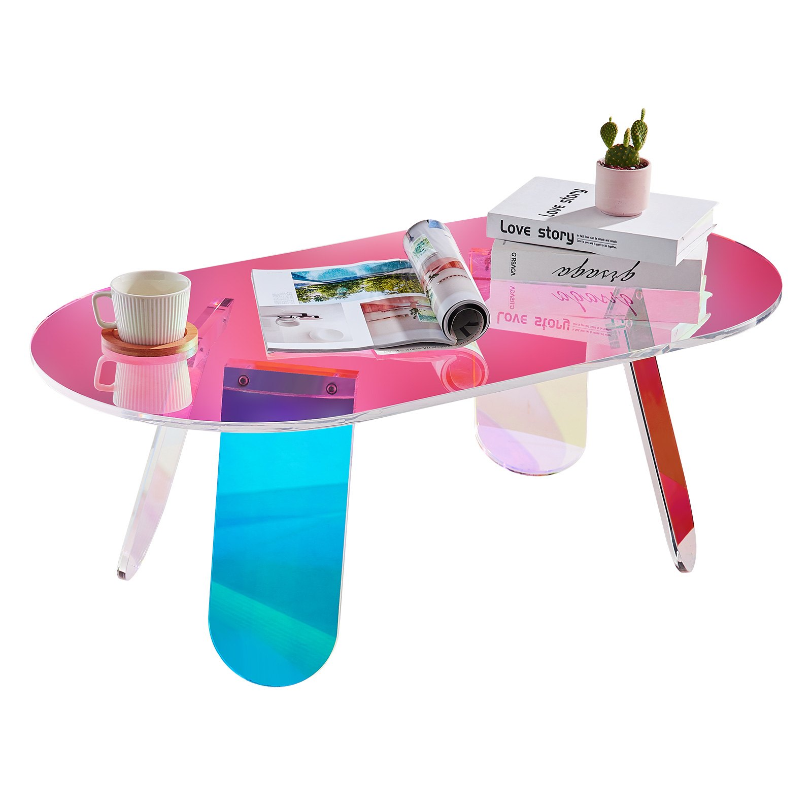 Acrylic Coffee Table, Iridescent Acrylic End Table, 13.8 inch high Colorful Acry