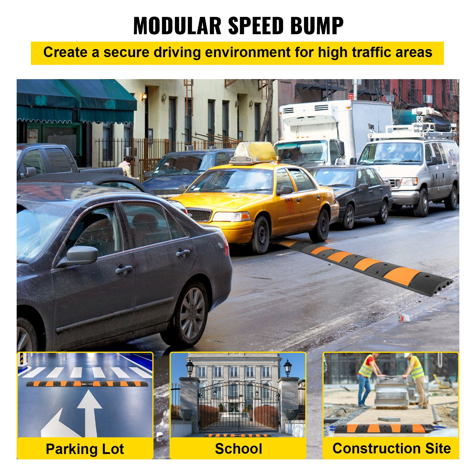 Rubber Speed Bump, 2 Pack 2 Channel Speed Bump Hump, 72.8″ Long Modular Speed B
