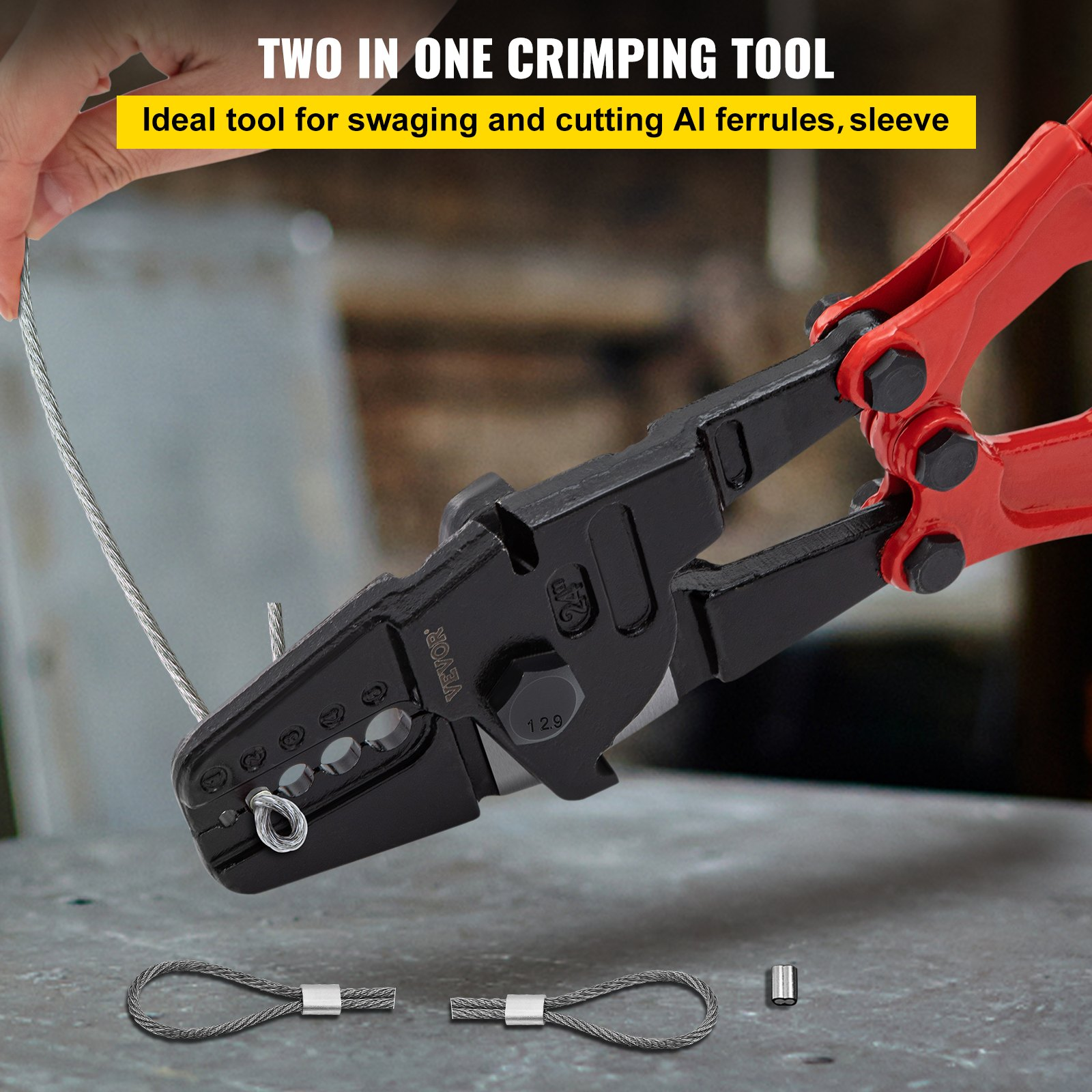 VEVOR Hand Swager Crimper 24 Inch,Swaging Tool 5 Cavity 1/16″ 3/32″ 1/8″ 5/32″ 3