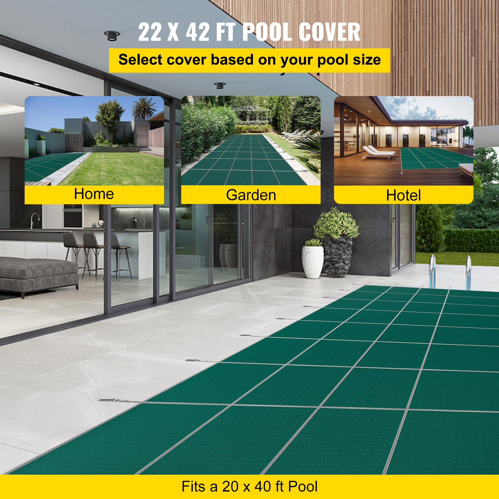 Pool Safety Cover Fits 20x40ft Rectangle Inground Pools, Green