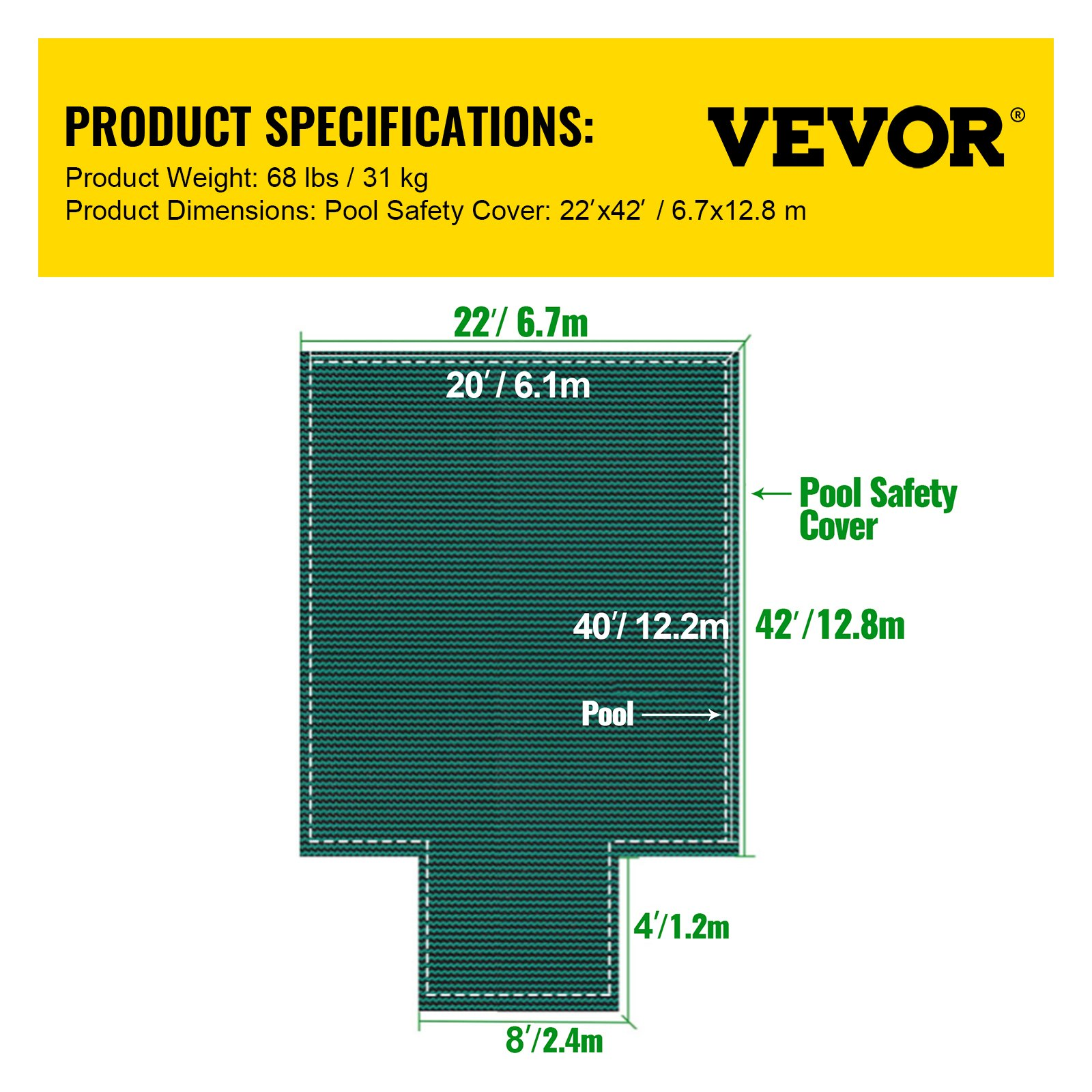 Pool Safety Cover Fits 20x40ft Rectangle Inground Pools, Green