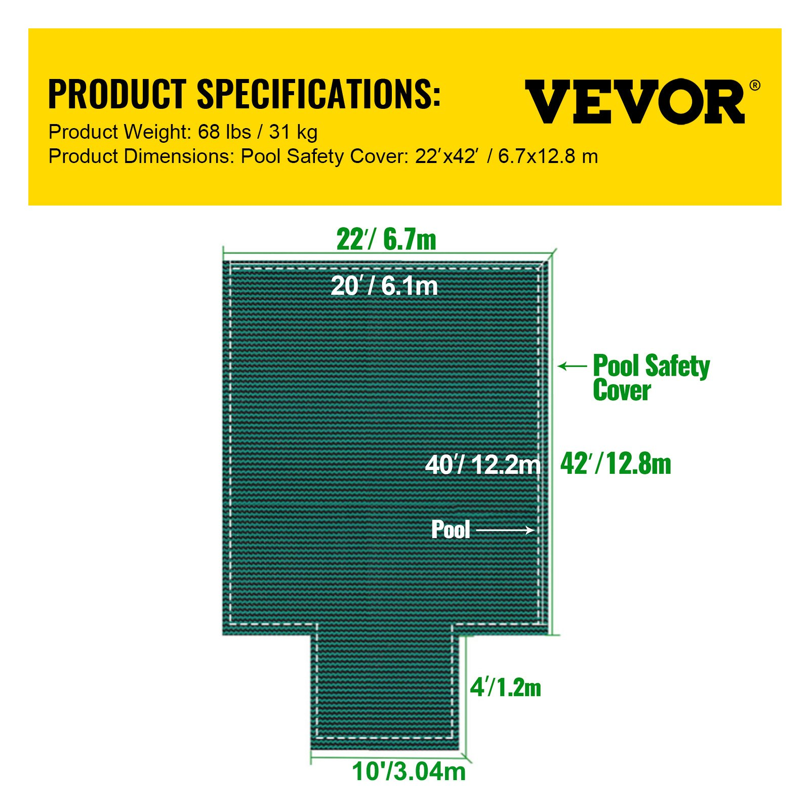 Pool Safety Cover Fits 20x40ft Rectangle Inground Pools, Green