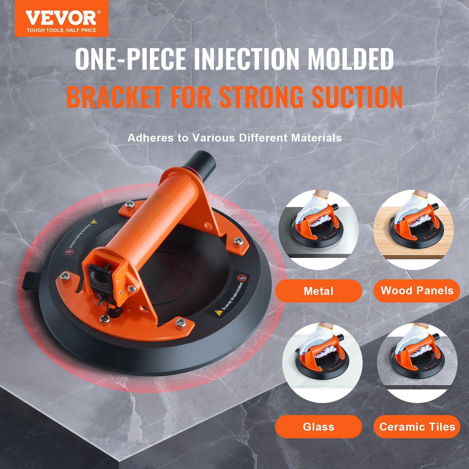 VEVOR Glass Suction Cup, 8" 615 lbs Load Capacity, Wood Panel Lifting