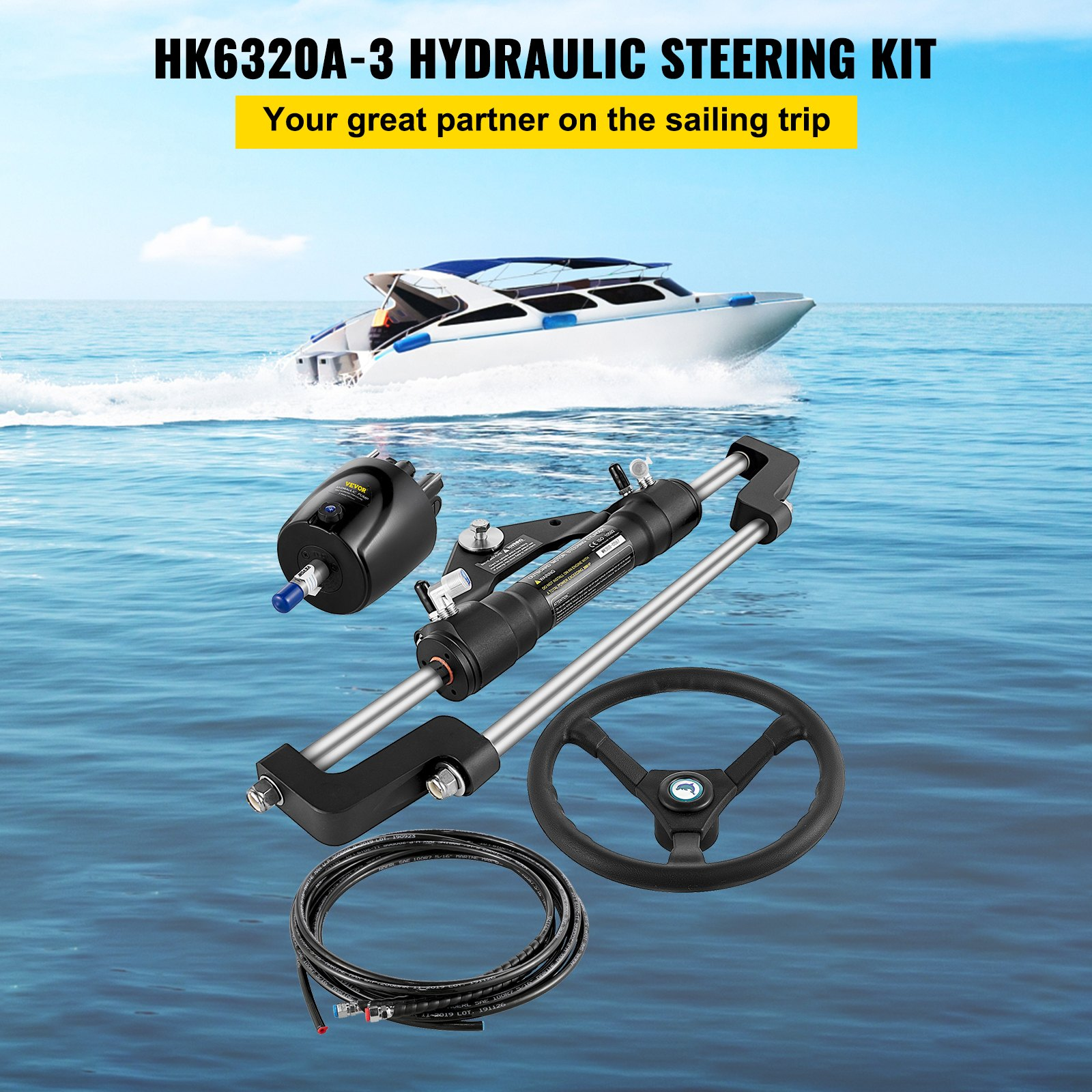 HydraulicBoatSteeringKit300HP,20FtHose,CompleteSystem