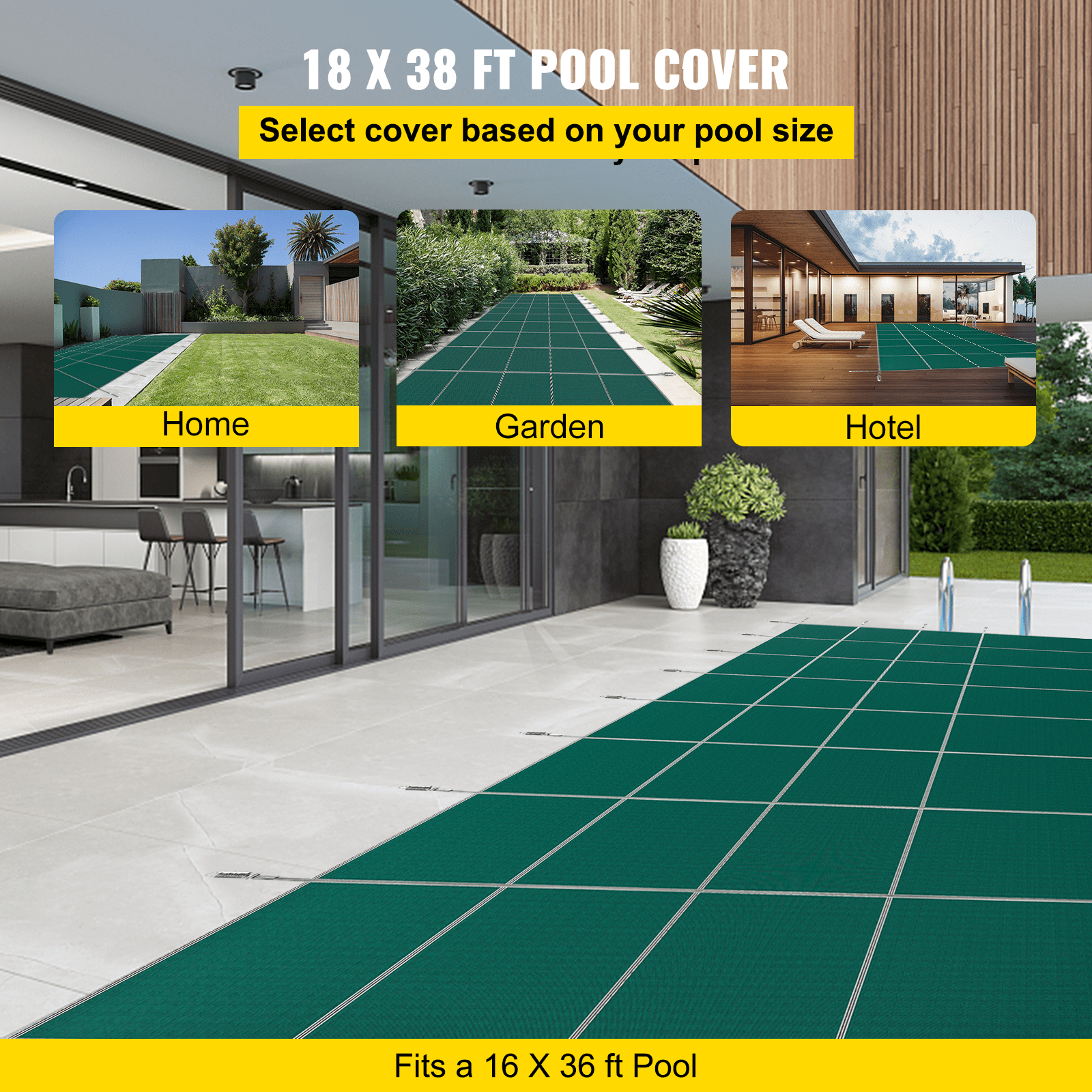 Pool Safety Cover Fits 16x36ft Rectangle Inground Pools, Green