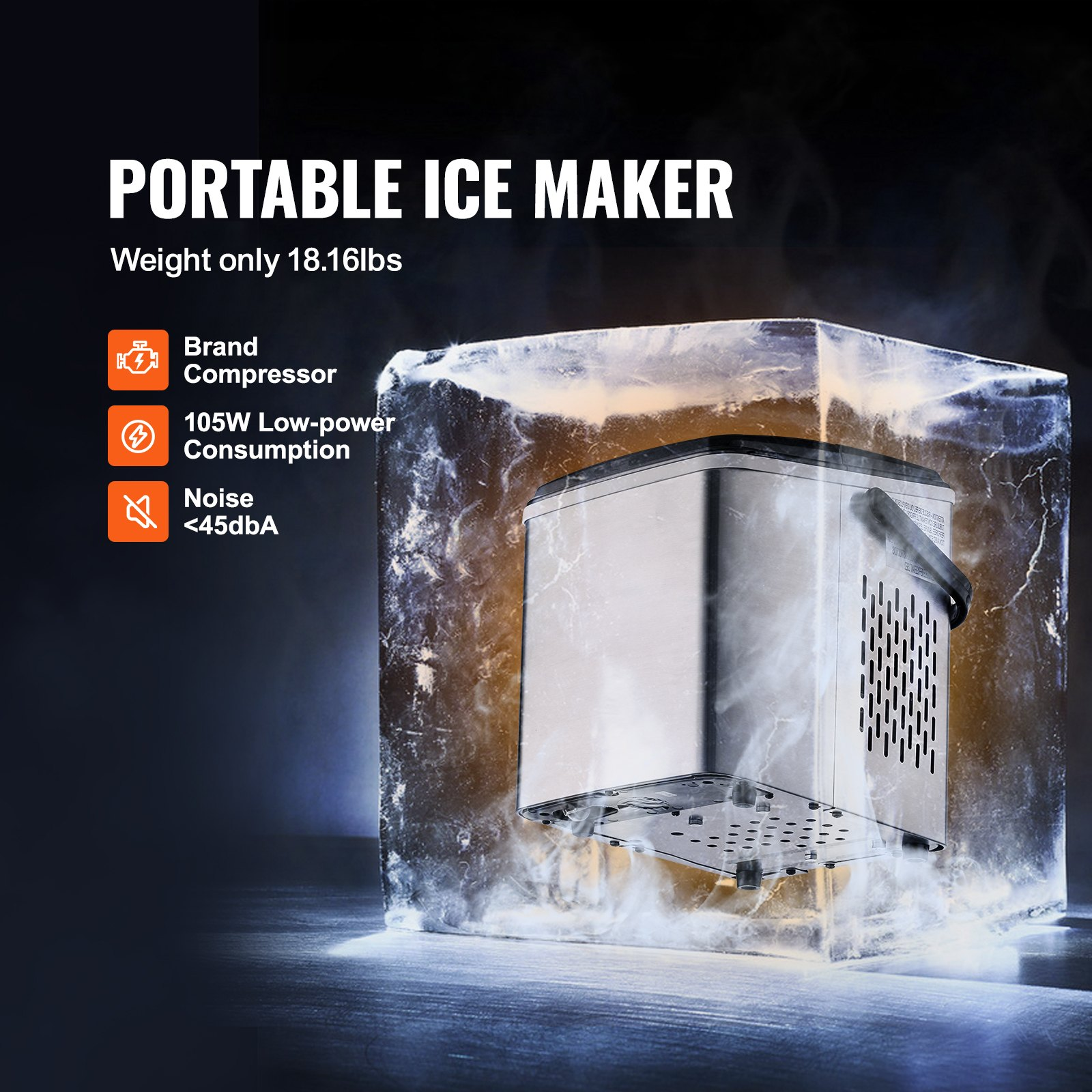 VEVOR Countertop Ice Maker - Quick 7-Min Ice Cubes, 26lbs Daily Production, Self