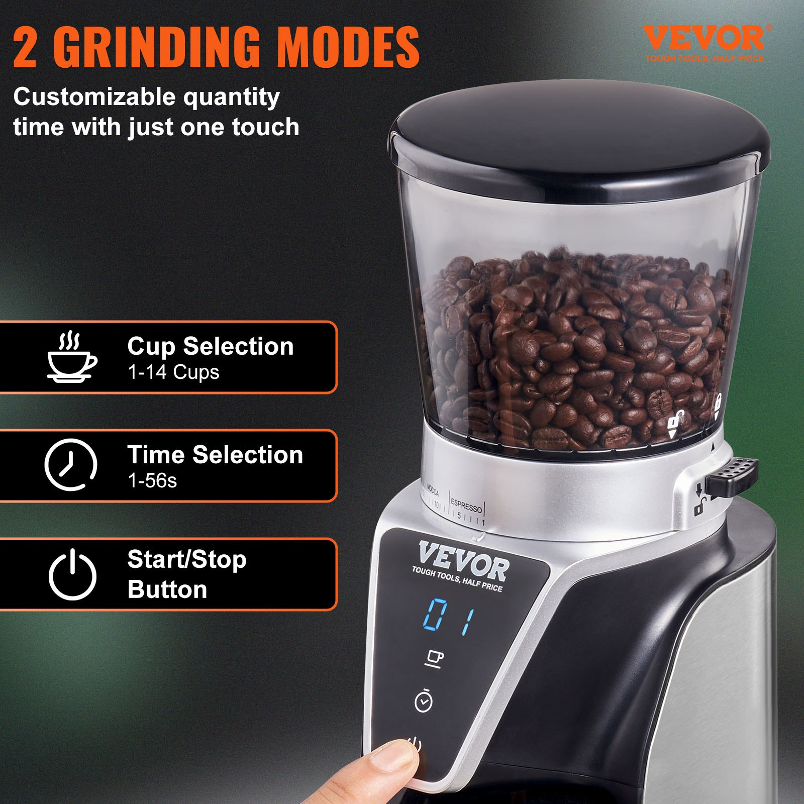 VEVORConicalBurrGrinder,ElectricAdjustableBurrMillwith51PreciseGrind