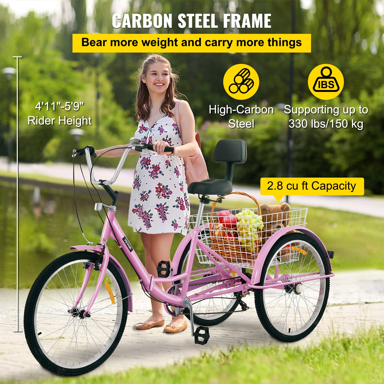 26" Adult Tricycle, 7-Speed 3-Wheel Folding Bike for Adults with Adjustable Seat - Picture 2 of 10