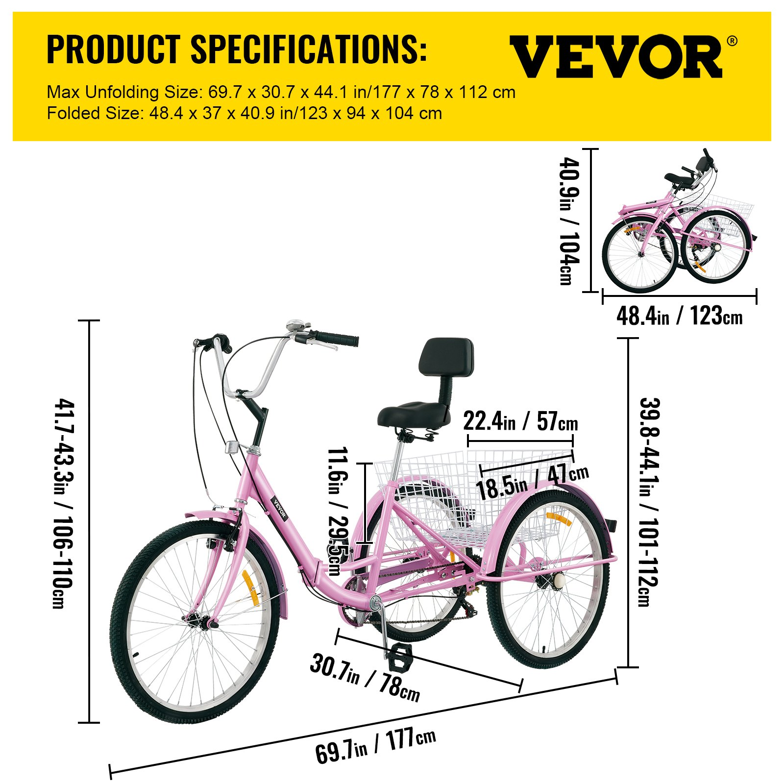 26" Adult Tricycle, 7-Speed 3-Wheel Folding Bike for Adults with Adjustable Seat - Picture 6 of 10