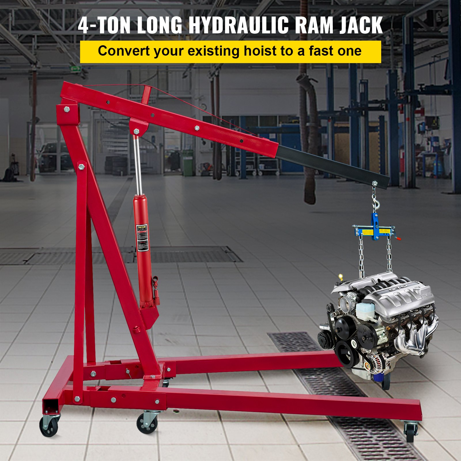 4-Ton Hydraulic Long Ram Jack 8818 lbs Engine Lift Hoist Garage Shop Crane