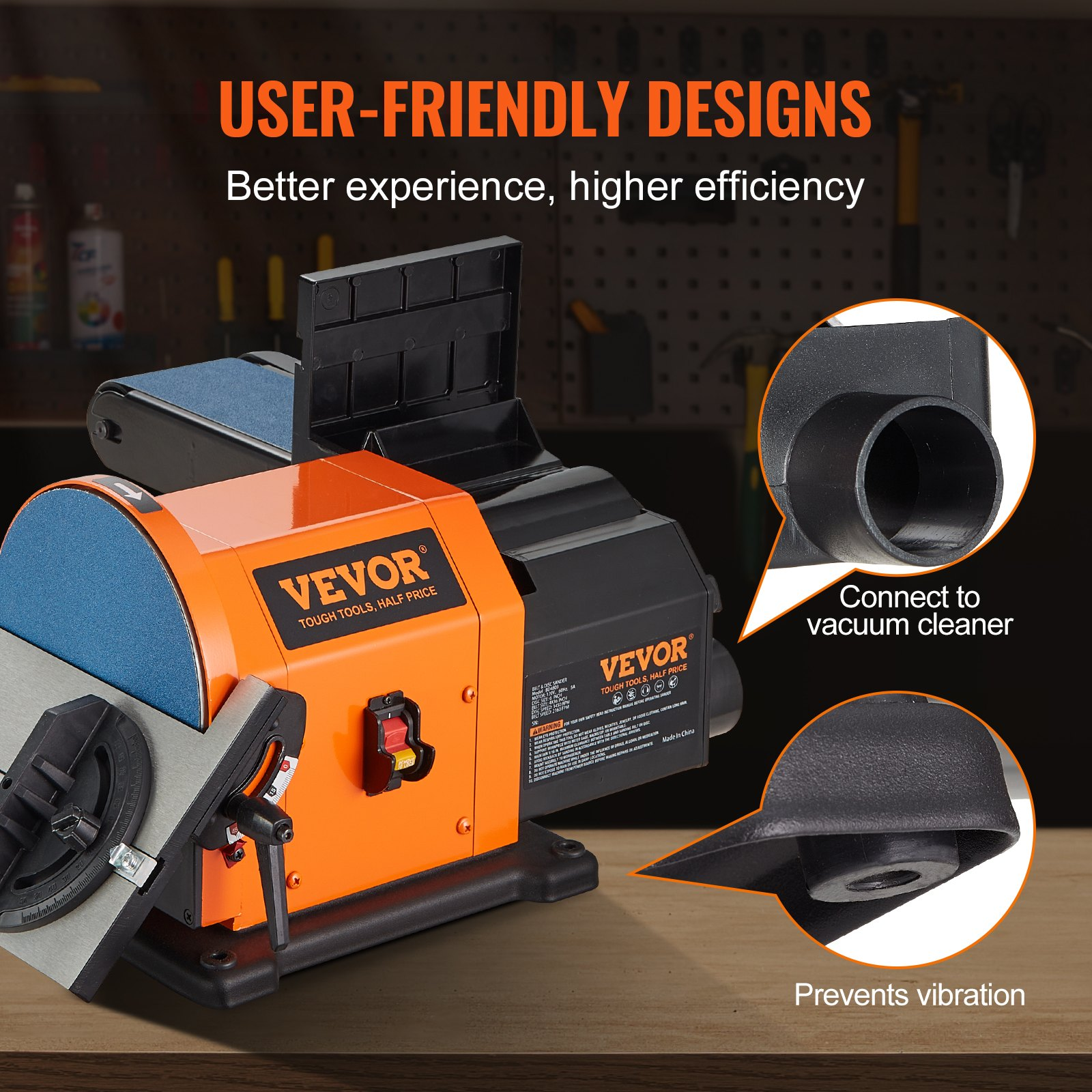 VEVOR Professional Belt Sander, 6" Disc Sander and 4 x 36 in. Belt Sander with 5