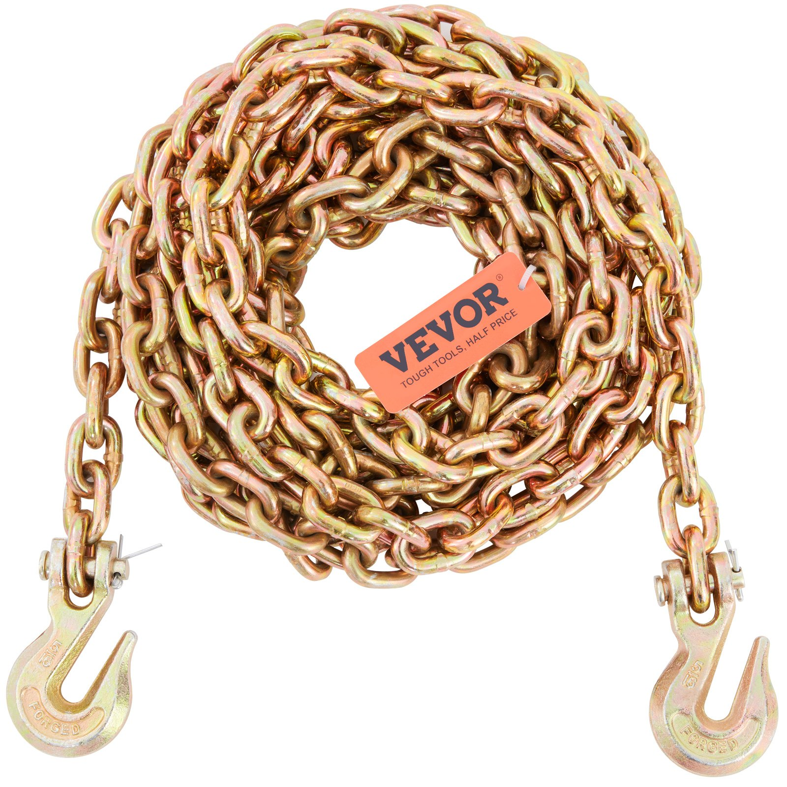 Heavy-Duty Transport Binder Chain - 4900 lbs WLL, 5/16'' x 20' G80 Tow Chain wit