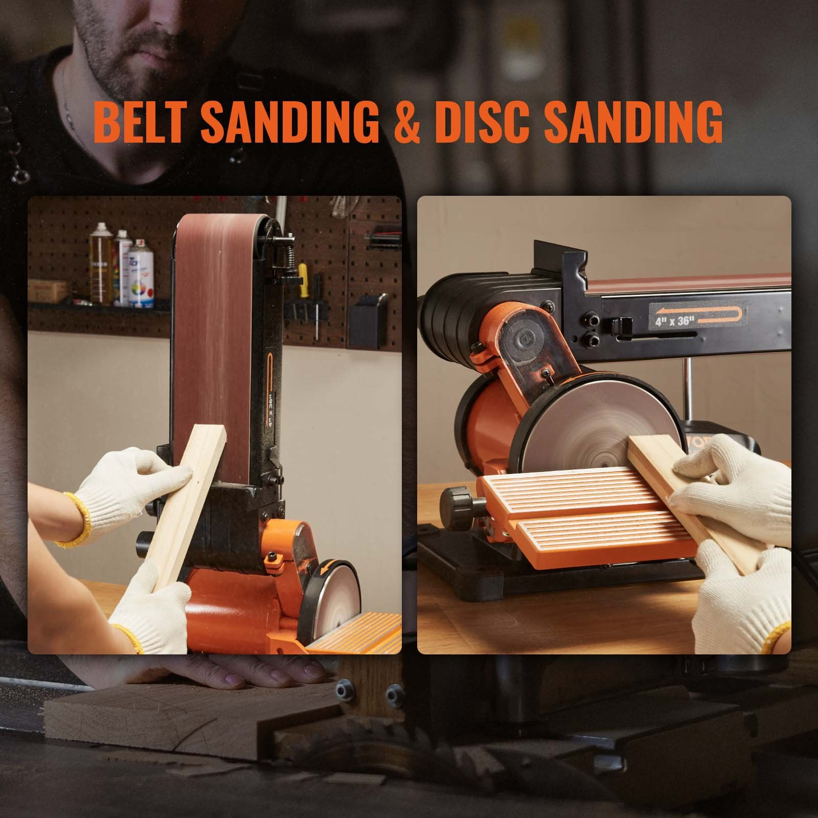 Belt Disc Sander Combo, 6" Disc Sander and 4"x36" Belt Sander with 4.3A Inductio