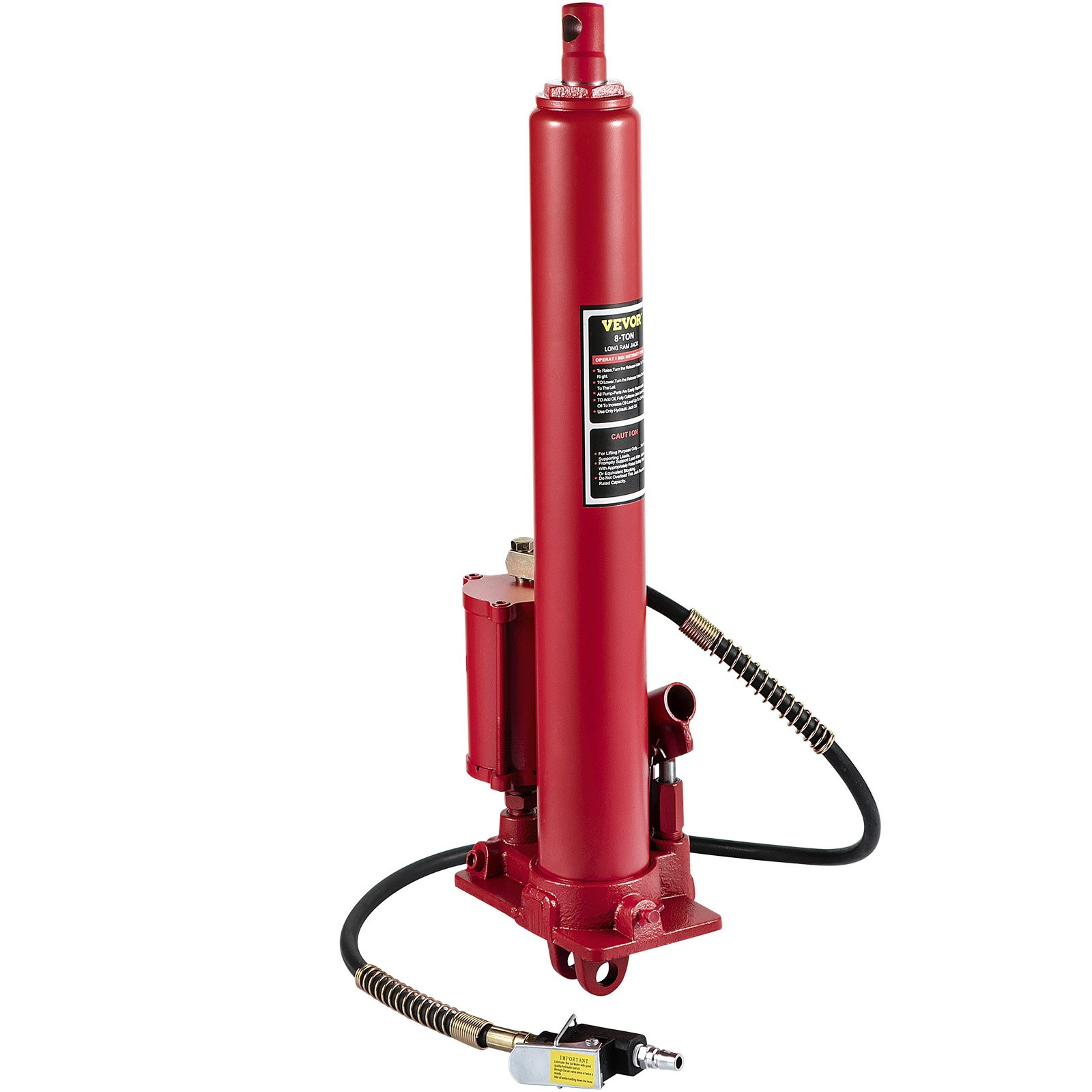 Hydraulic/Pneumatic Long Ram Jack, 8 Tons/17363 lbs Capacity, Red