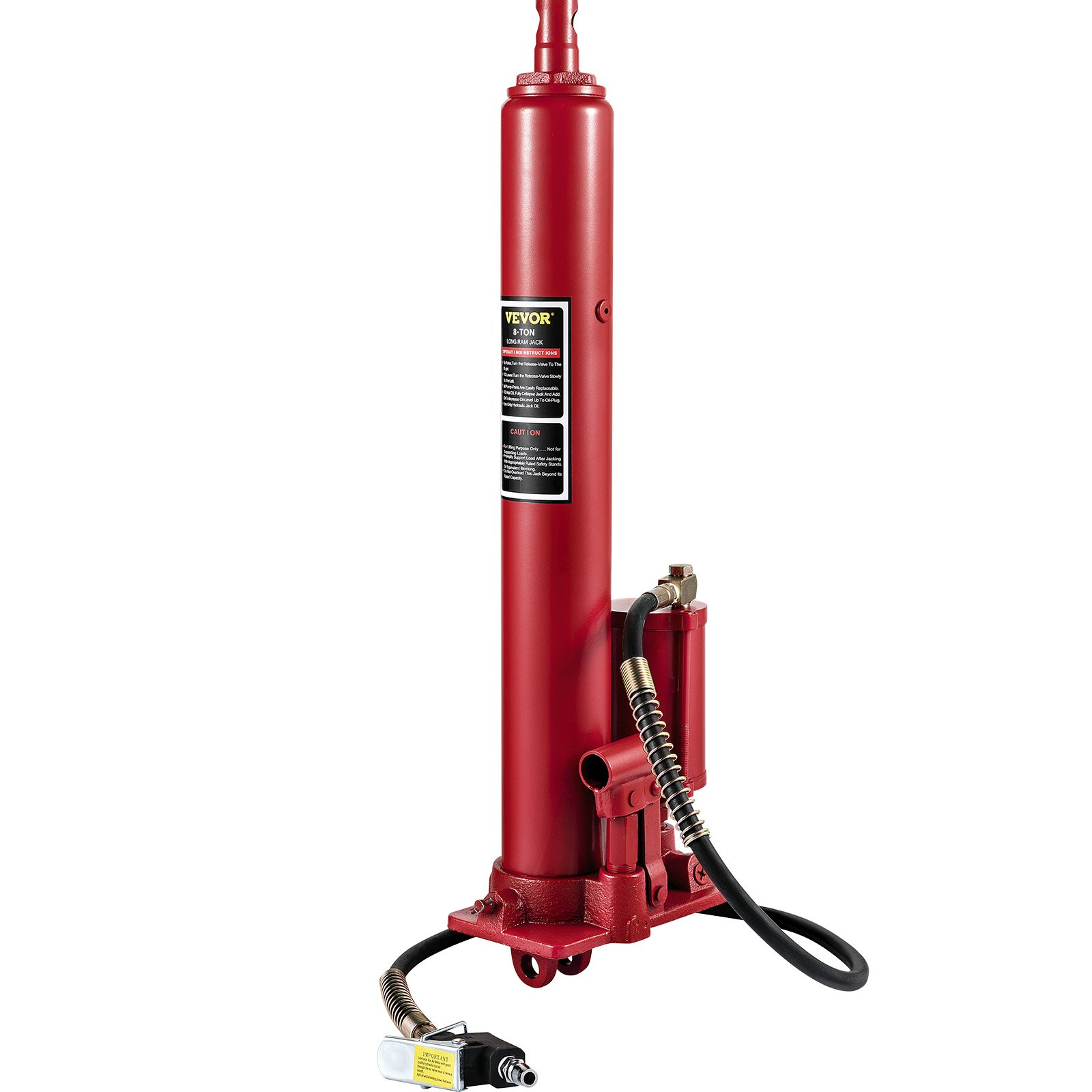 Hydraulic/Pneumatic Long Ram Jack, 8 Tons/17363 lbs Capacity, Red