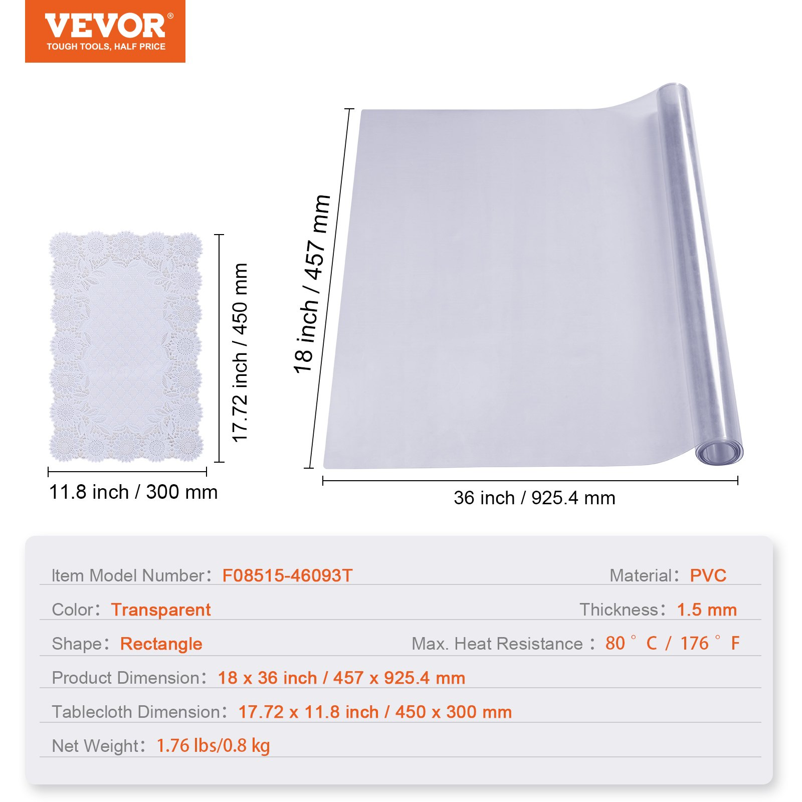 Clear Table Cover Protector, 18" x 36" Rectangle Table Cover, Dining Room Table