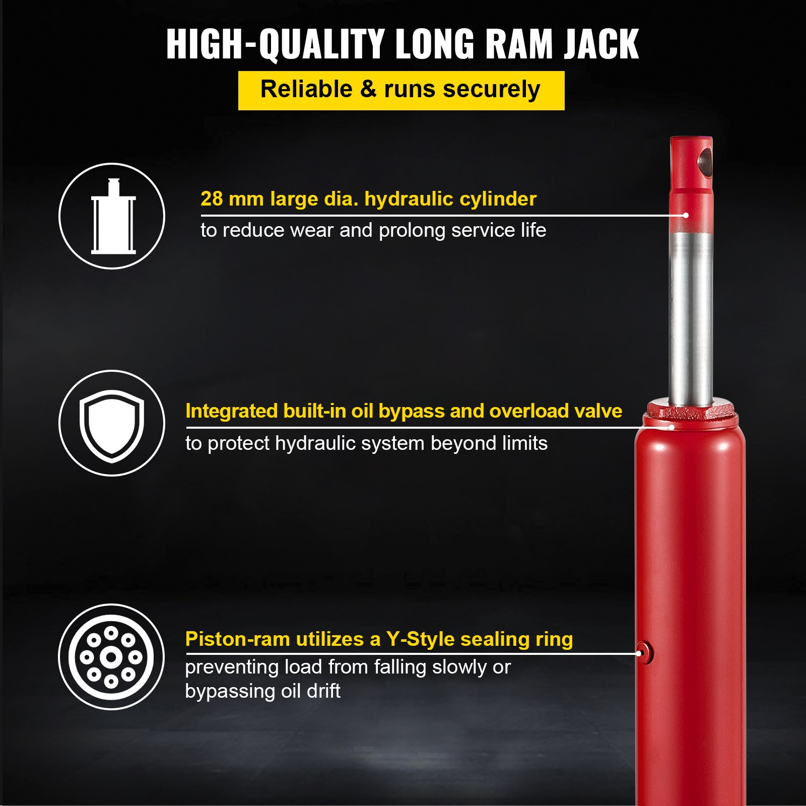 Hydraulic Long Ram Jack, 8 Tons/17363 lbs Capacity, Red