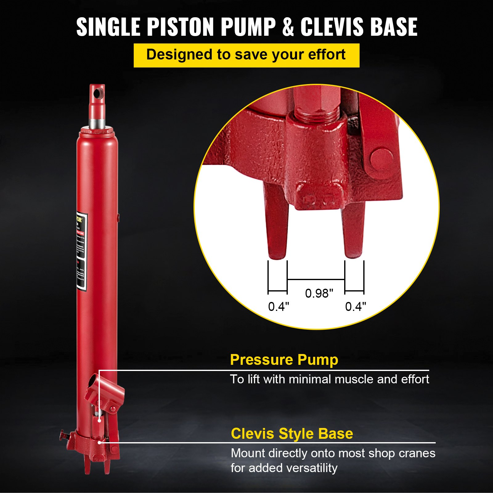 Hydraulic Long Ram Jack, 8 Tons/17363 lbs Capacity, Red