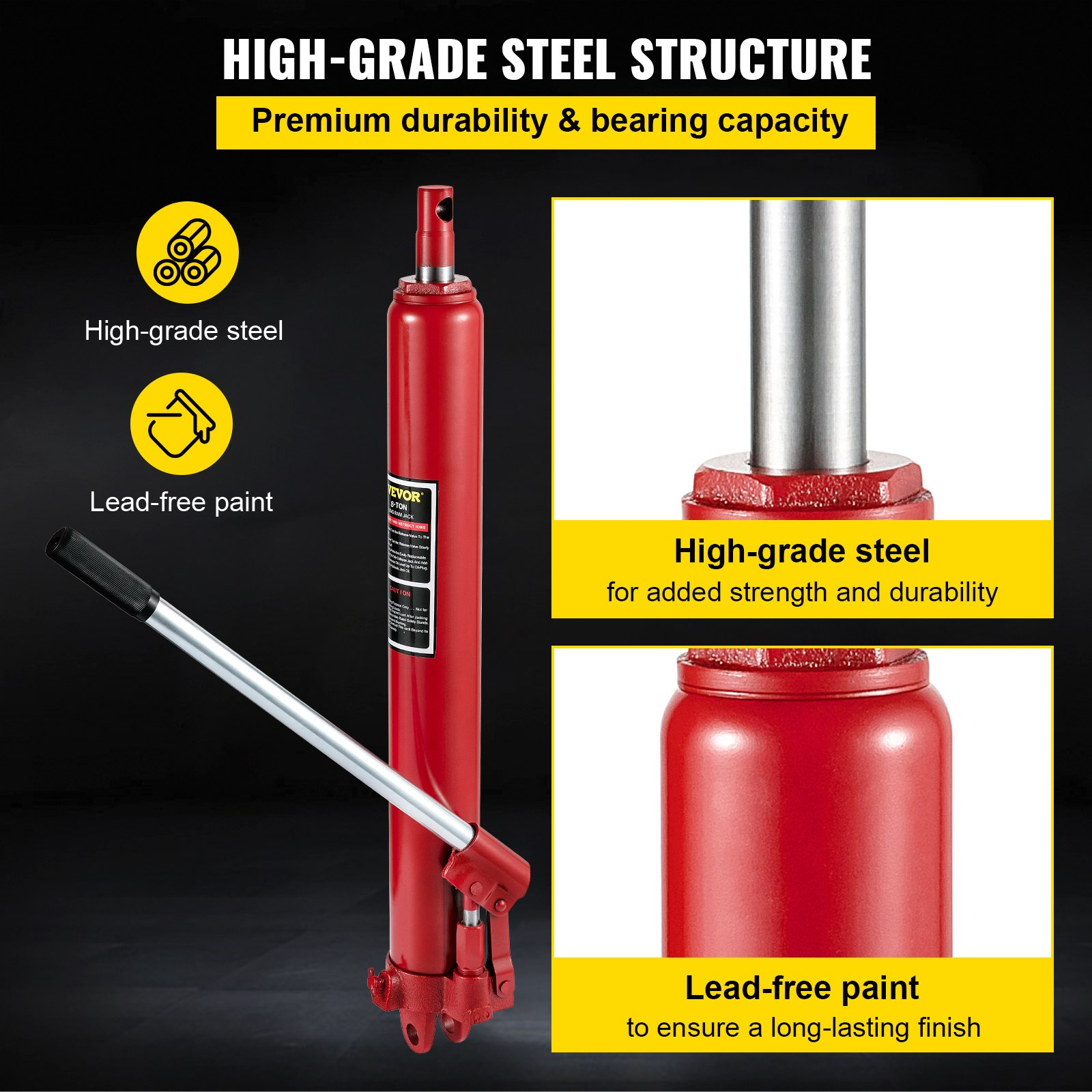 Hydraulic Long Ram Jack, 8 Tons/17363 lbs Capacity, Red