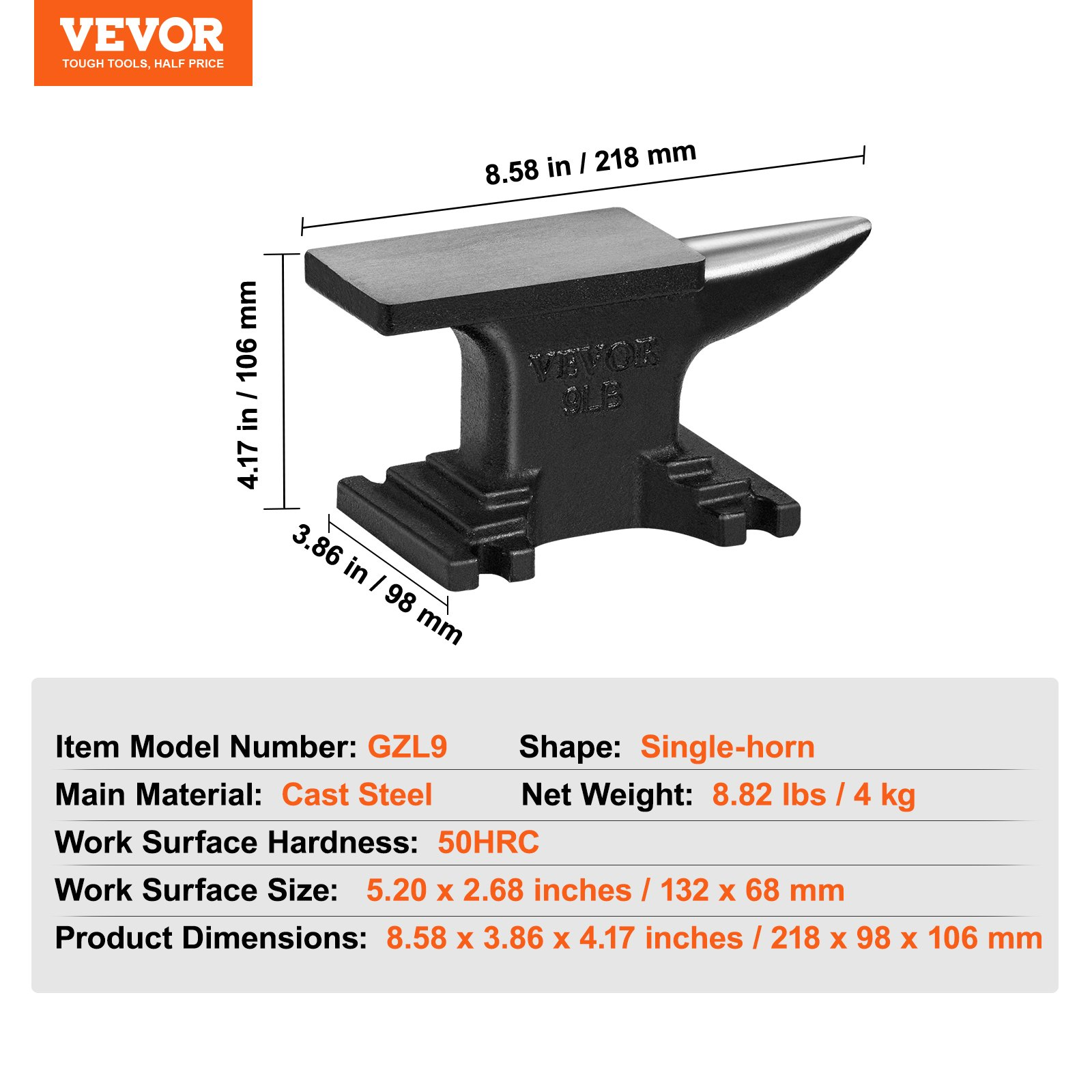 VEVOR Single Horn Anvil, Metalsmith Tool for Bending and Shaping - Picture 6 of 8