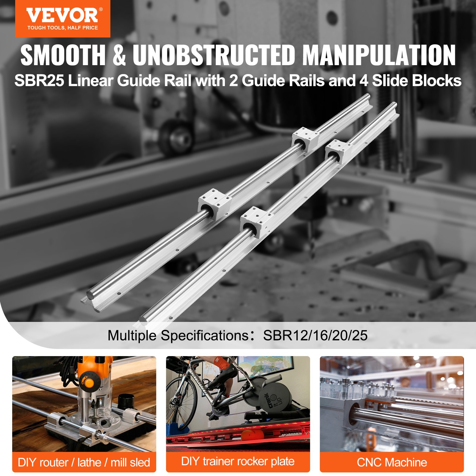 Linear Guide Rail Set, SBR25 1200mm, 2 PCS 47.2 in/1200mm SBR25 Guide Rails and
