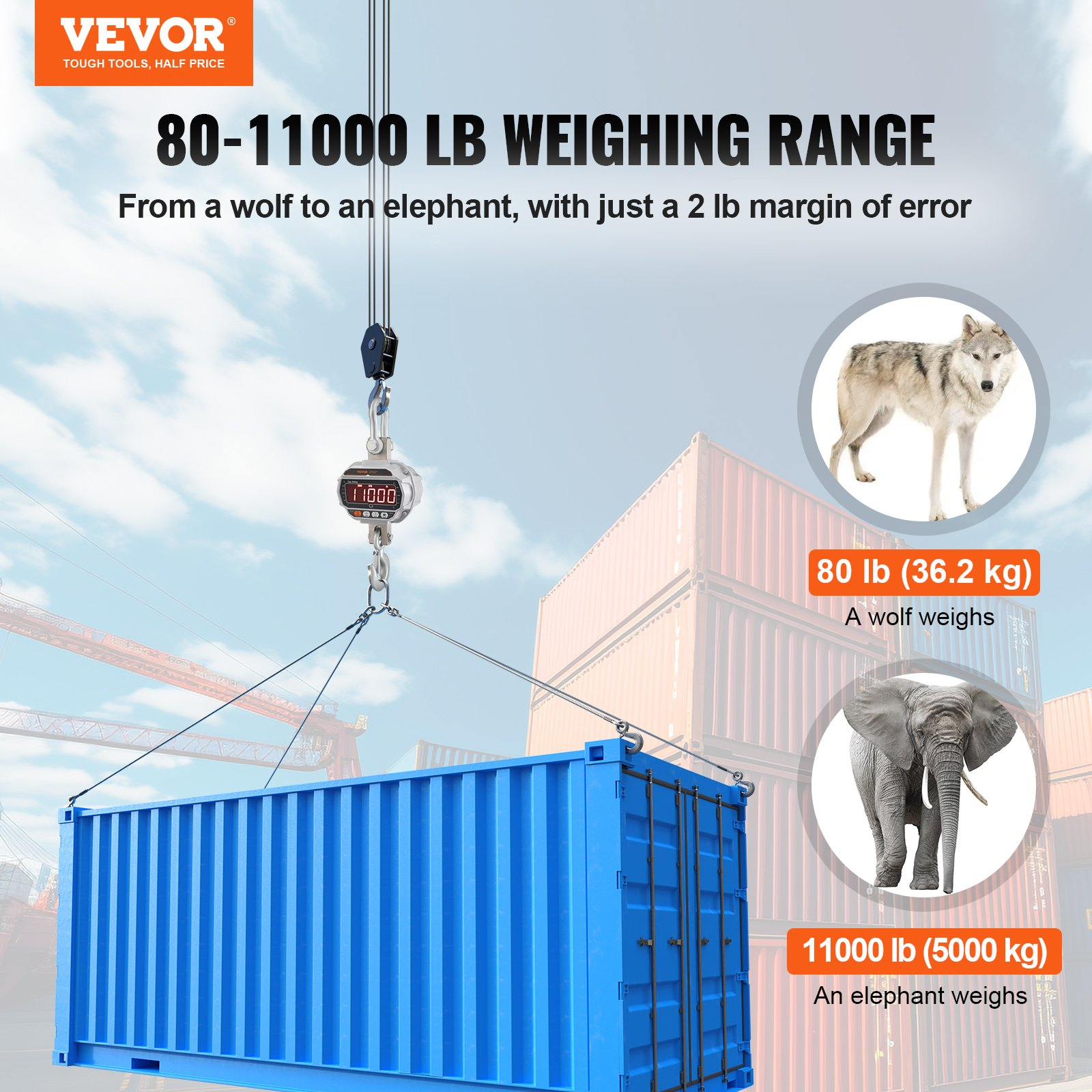 VEVOR Digital Crane Scale, 11000 lbs/5000 kg, Hunting (Silver)