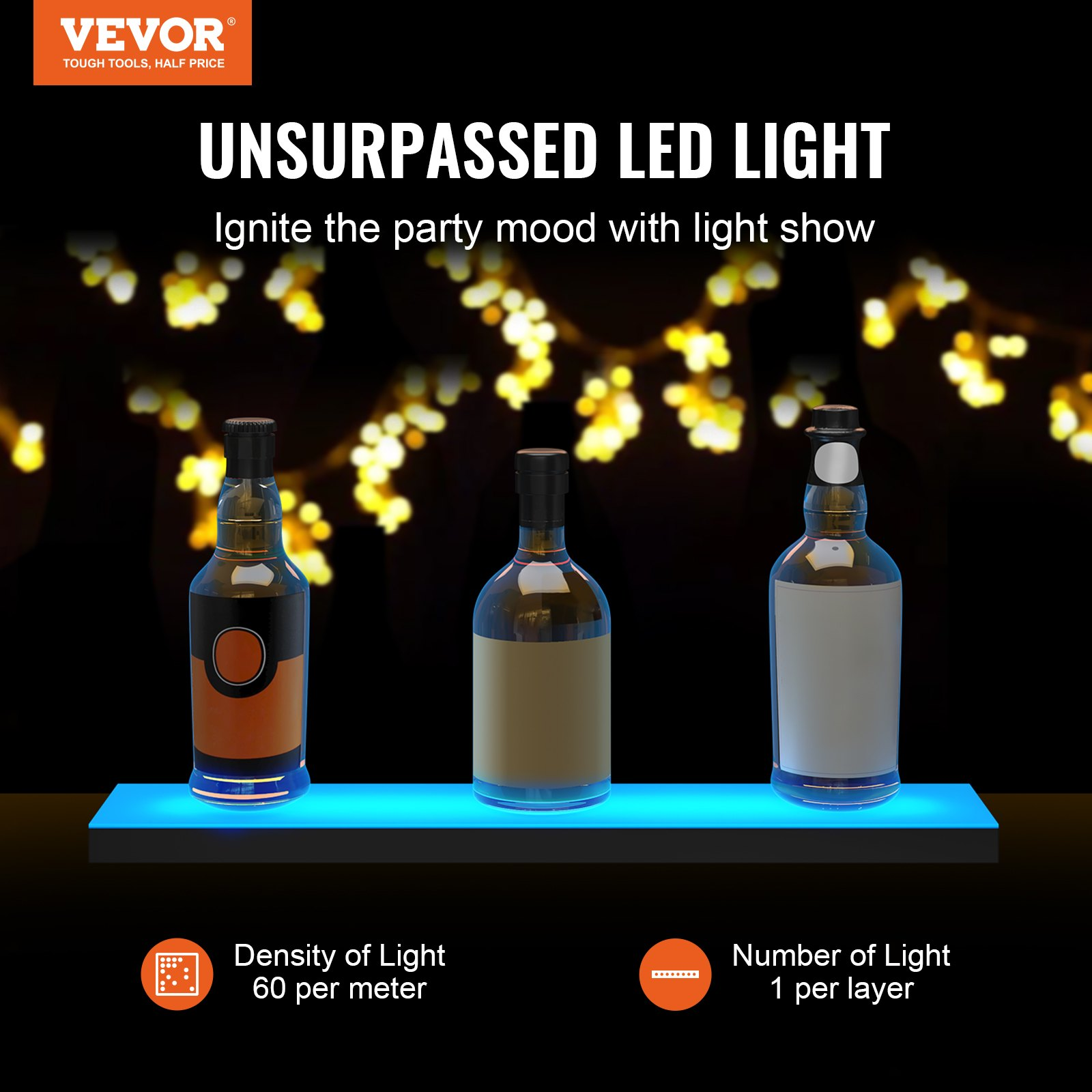 24" LED Lighted Liquor Bottle Display Bar Shelf with RF & App Control - 1-Step,