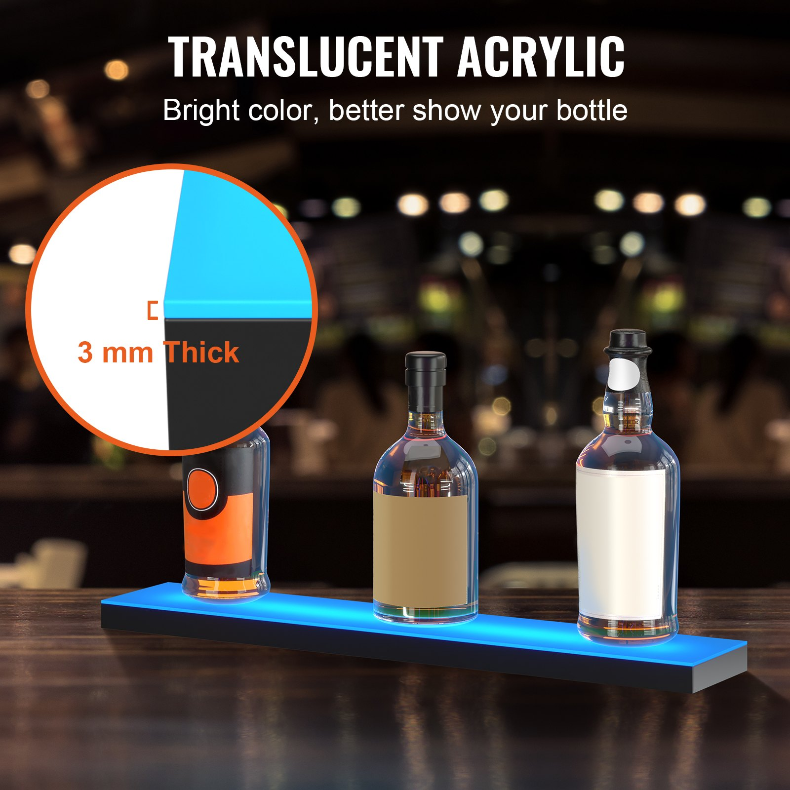 24" LED Lighted Liquor Bottle Display Bar Shelf with RF & App Control - 1-Step,