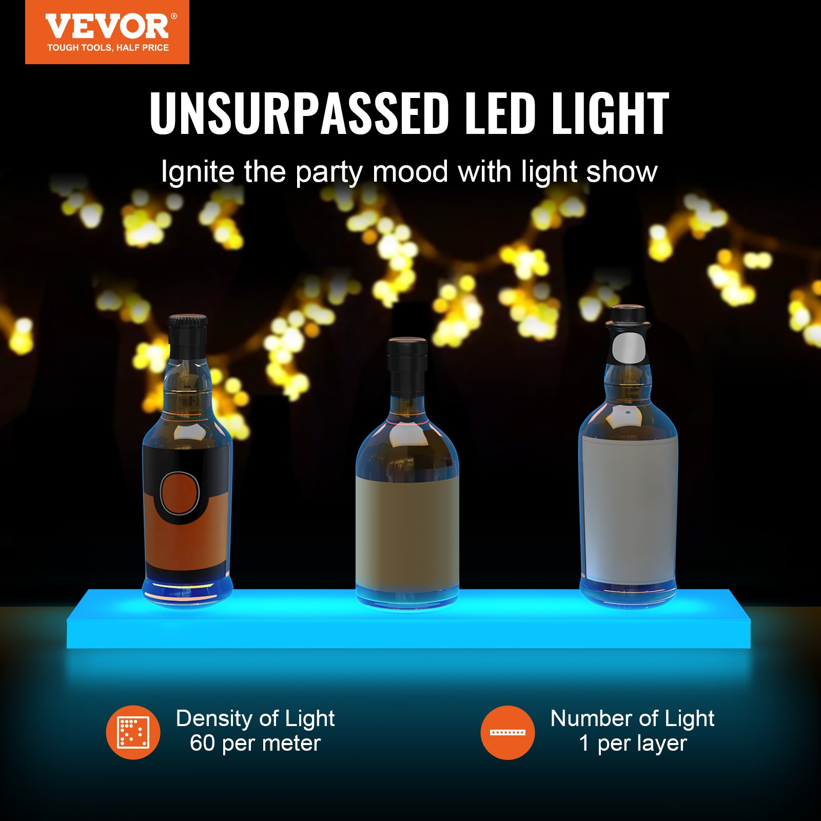24" LED Lighted Liquor Bottle Display Bar Shelf with RF & App Control - 1-Step,