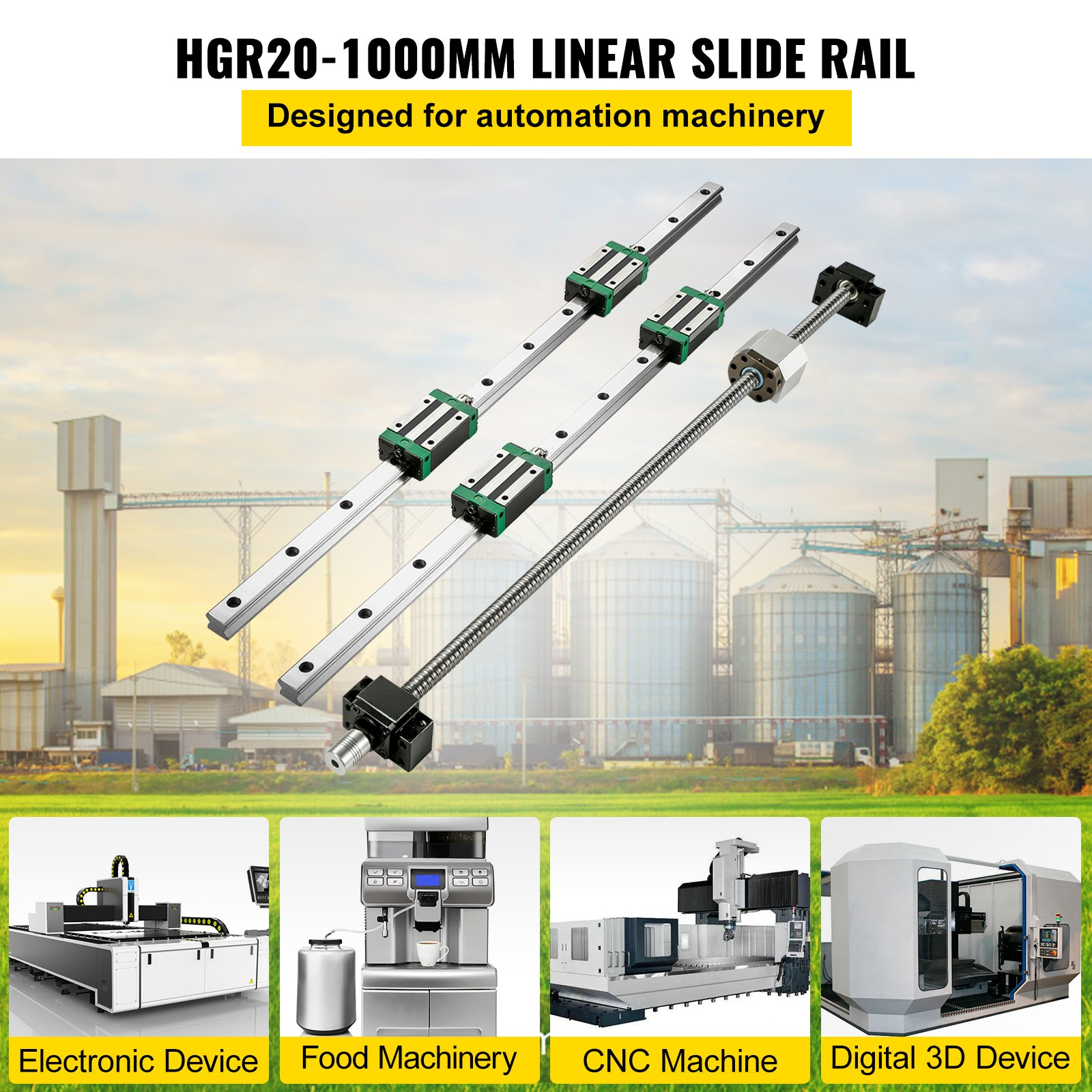 Eay Linear Linear Guide Rail, 2PCS HGR20-1000mm Linear Slide Rail + 1Pcs RM1605 ...