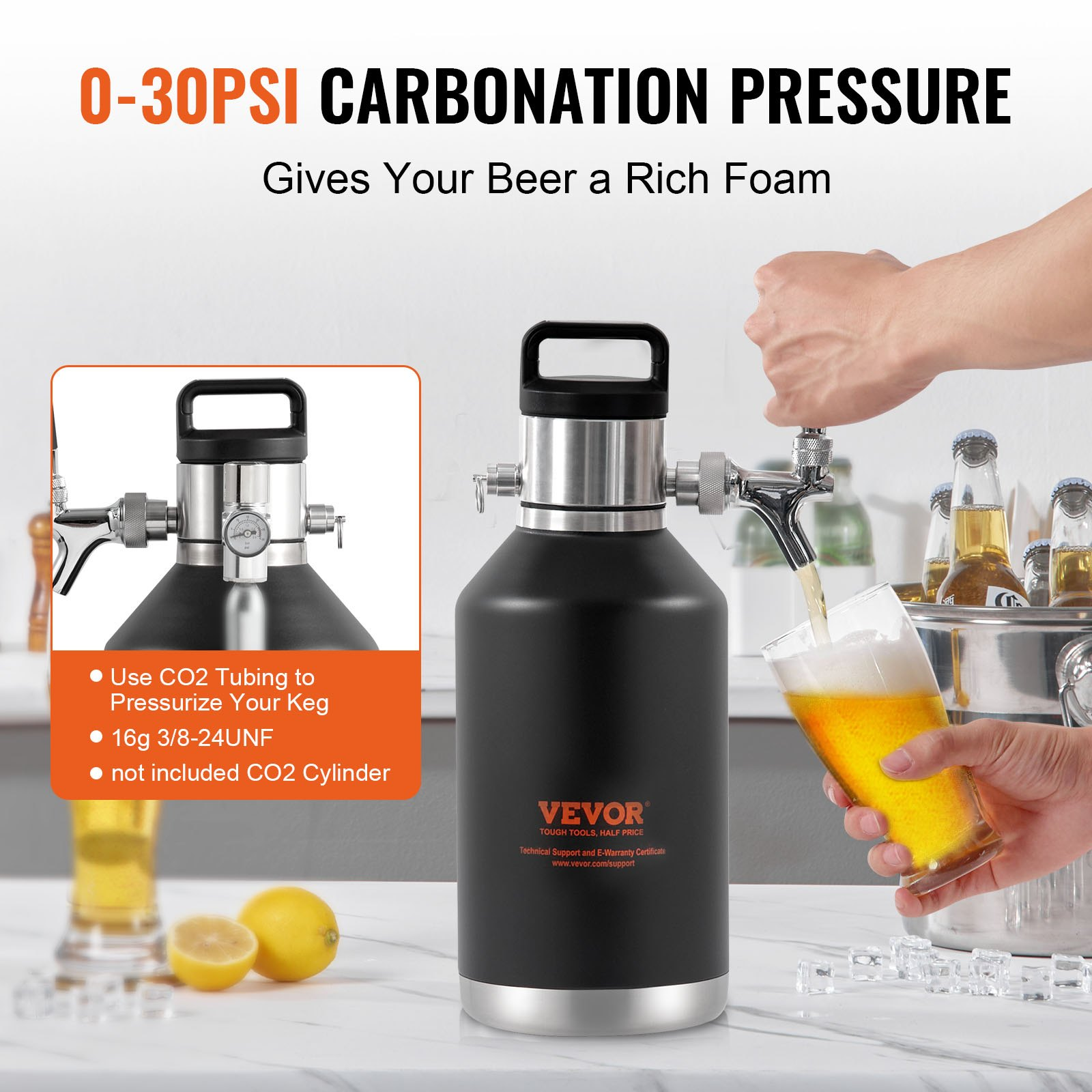 VEVOR Beer Growler Tap System, 128Oz 4L Mini Keg, Craft Beer