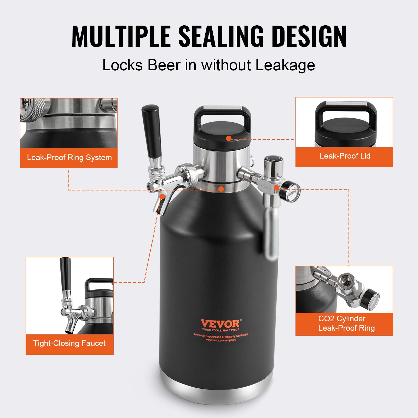 VEVOR Beer Growler Tap System, 128Oz 4L Mini Keg, Craft Beer