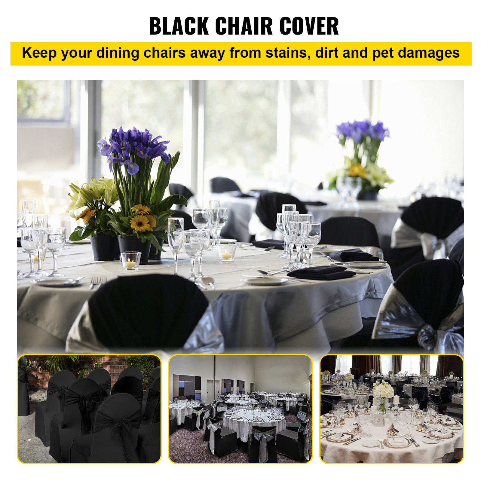 VEVOR Stretch Spandex Folding Chair Covers | 50PCS Black | Universal Fitted Arch