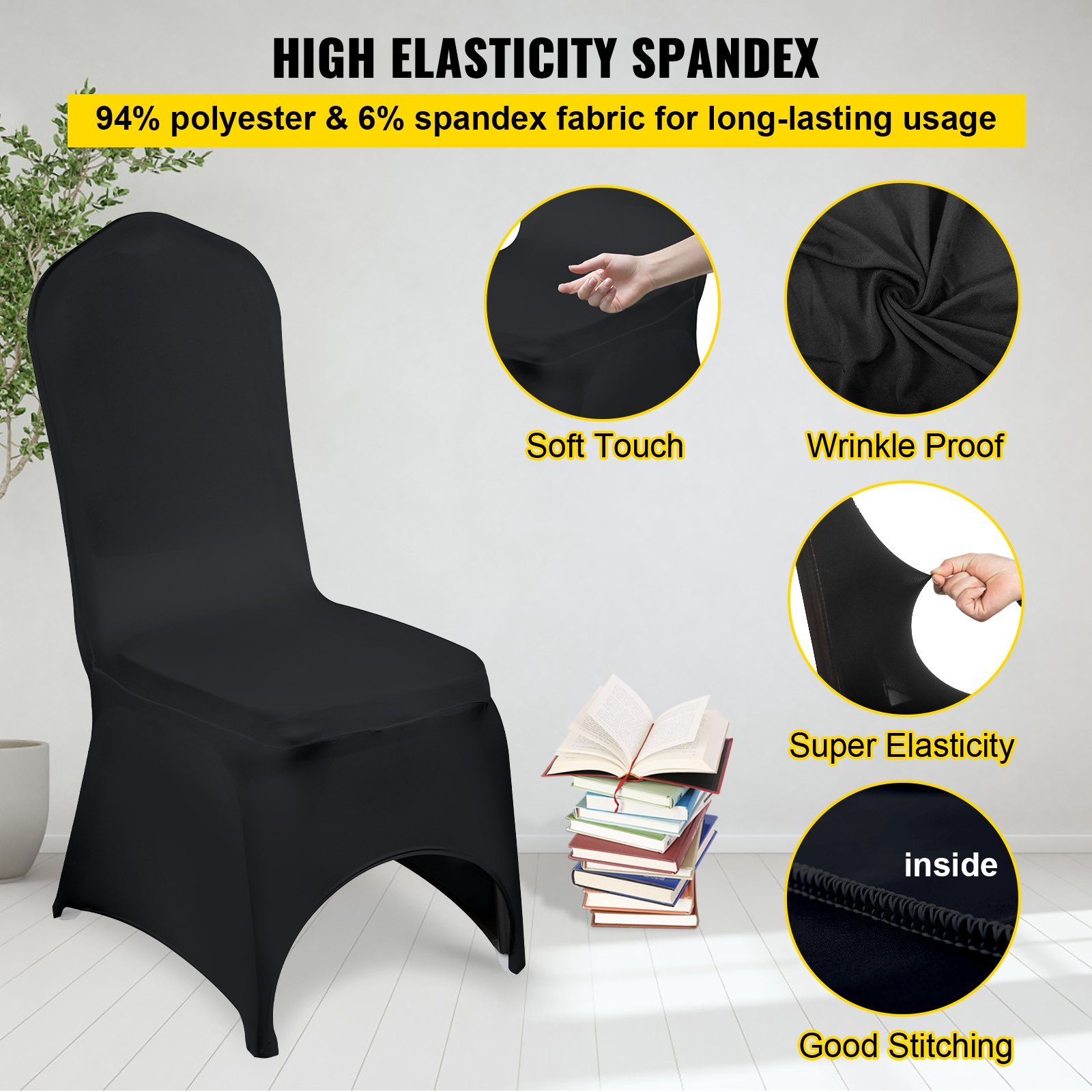 VEVOR Stretch Spandex Folding Chair Covers | 50PCS Black | Universal Fitted Arch