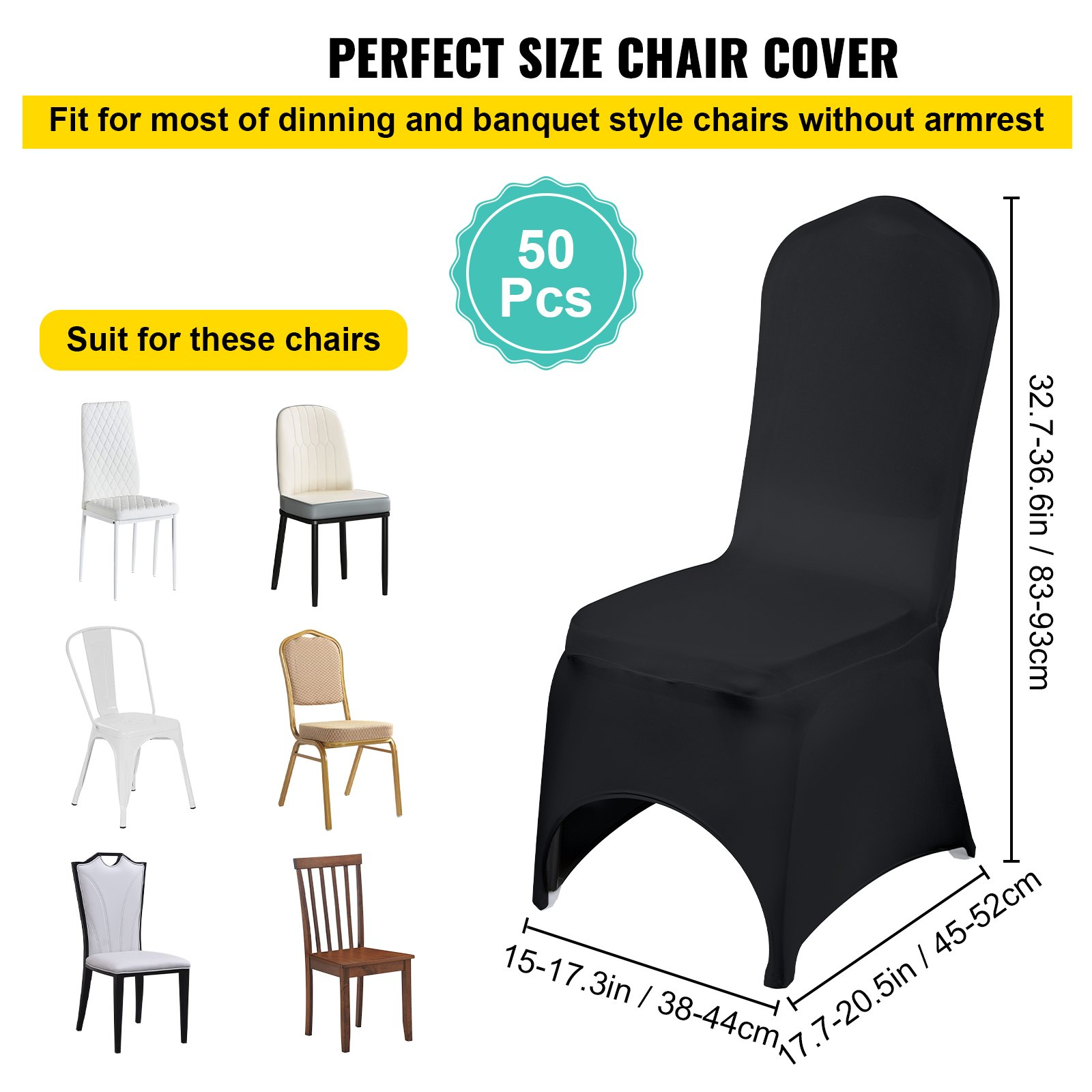 VEVOR Stretch Spandex Folding Chair Covers | 50PCS Black | Universal Fitted Arch