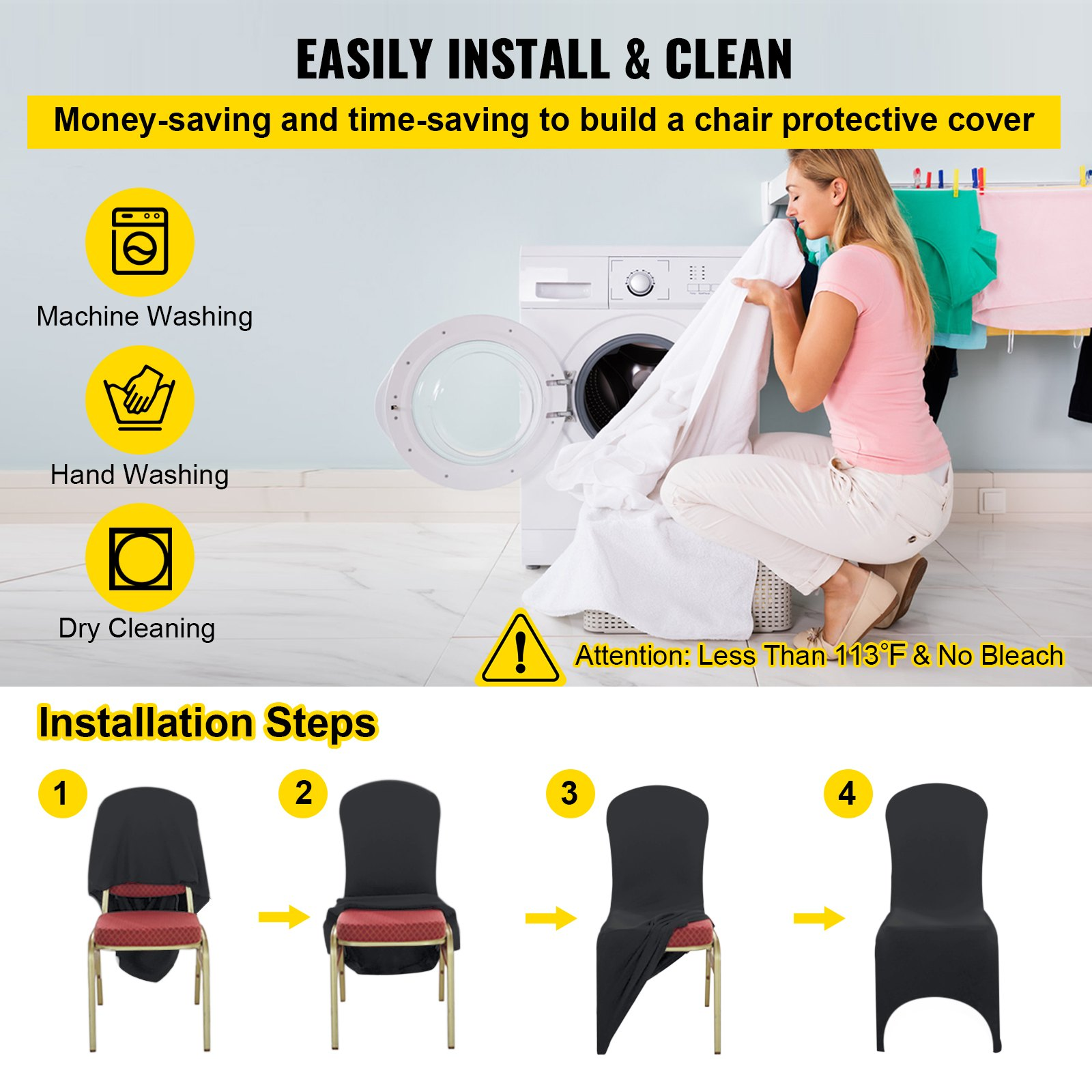 VEVOR Stretch Spandex Folding Chair Covers | 50PCS Black | Universal Fitted Arch