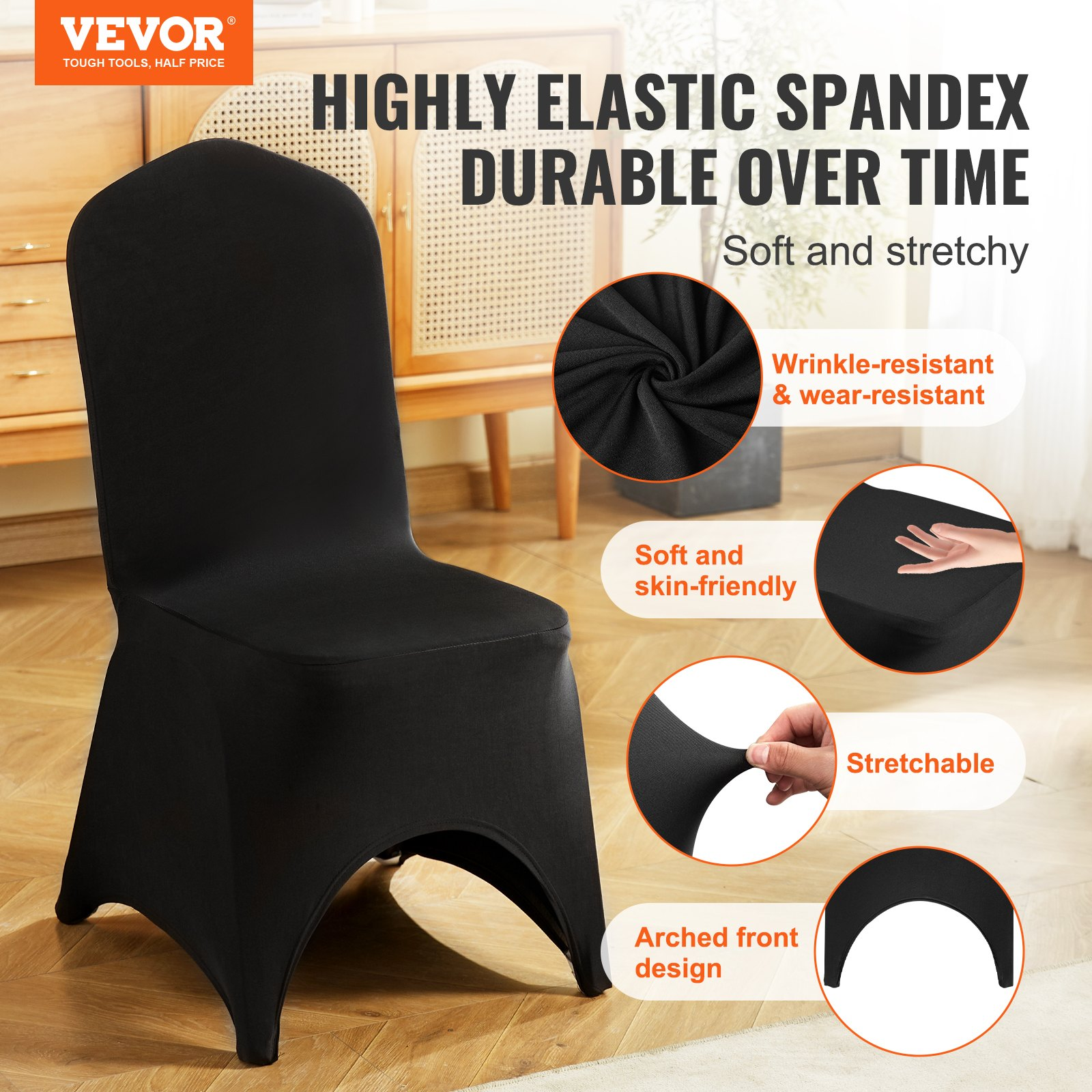 VEVOR Stretch Spandex Folding Chair Covers | 50PCS Black | Universal Fitted Arch