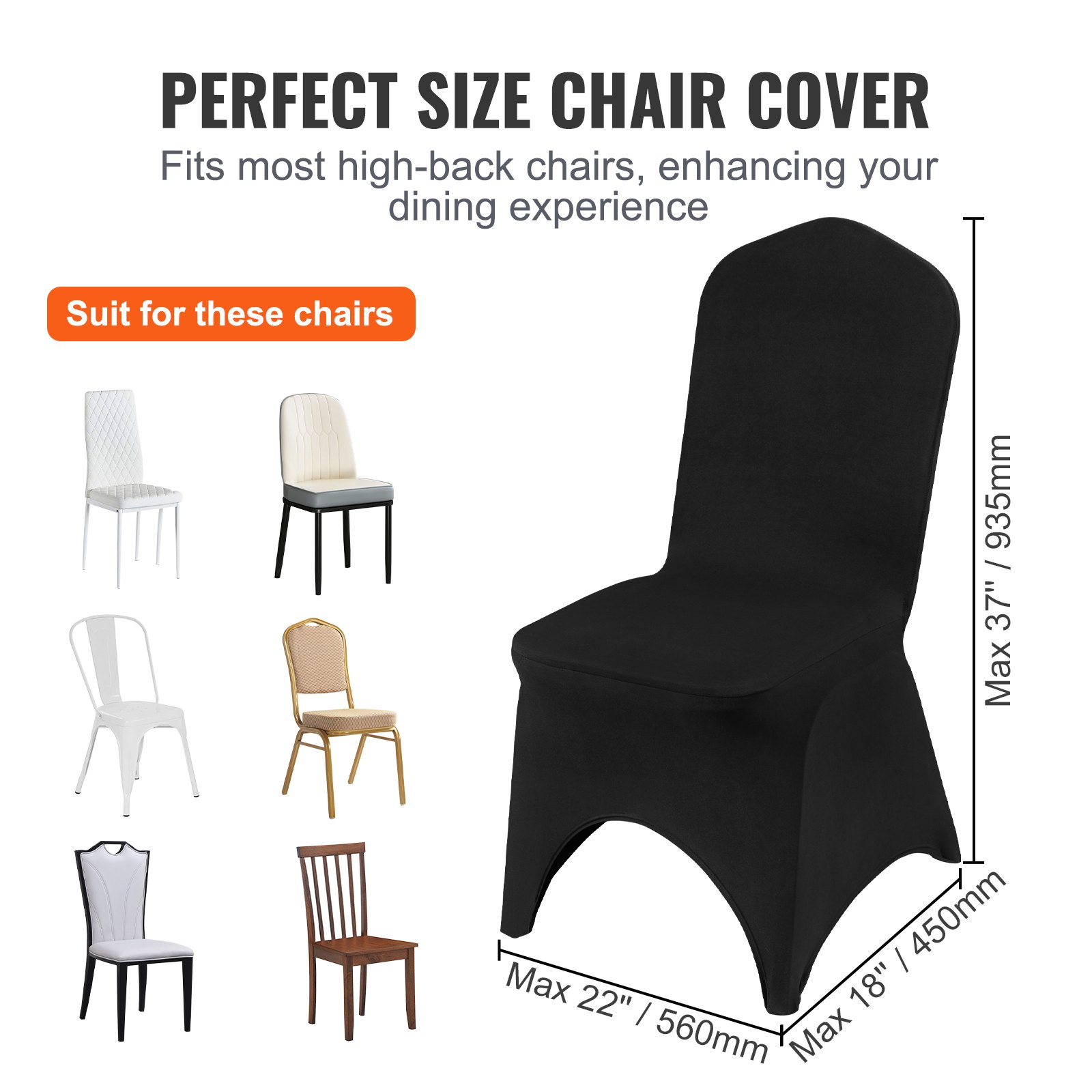 VEVOR Stretch Spandex Folding Chair Covers | 50PCS Black | Universal Fitted Arch