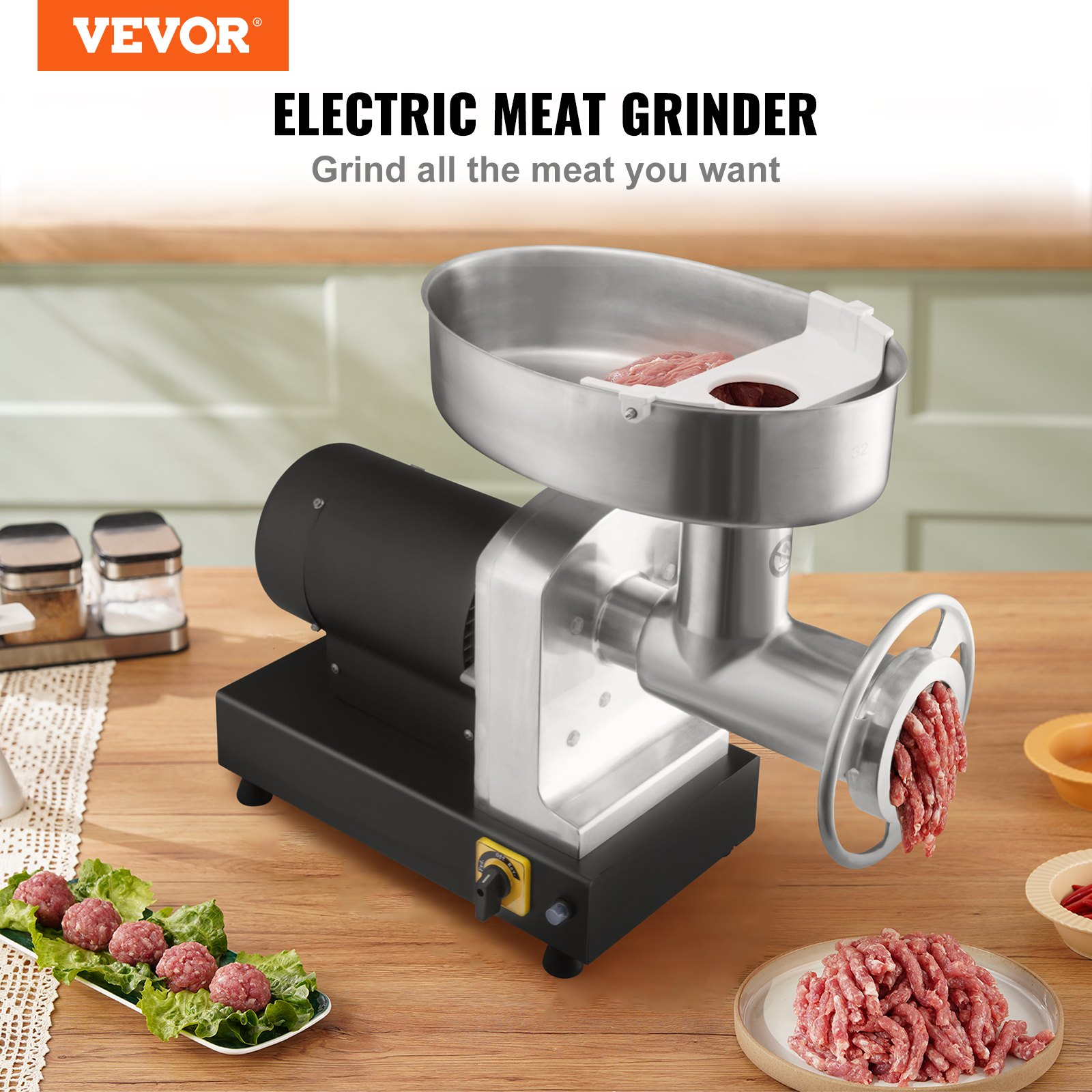 Electric Meat Grinder, Heavy Duty Meat Mincer, Sausage Stuffer Maker, Food Grinder with Sausage ＆ Kubbe Kit, 2 Grinder Plates, Stainless Steel Red